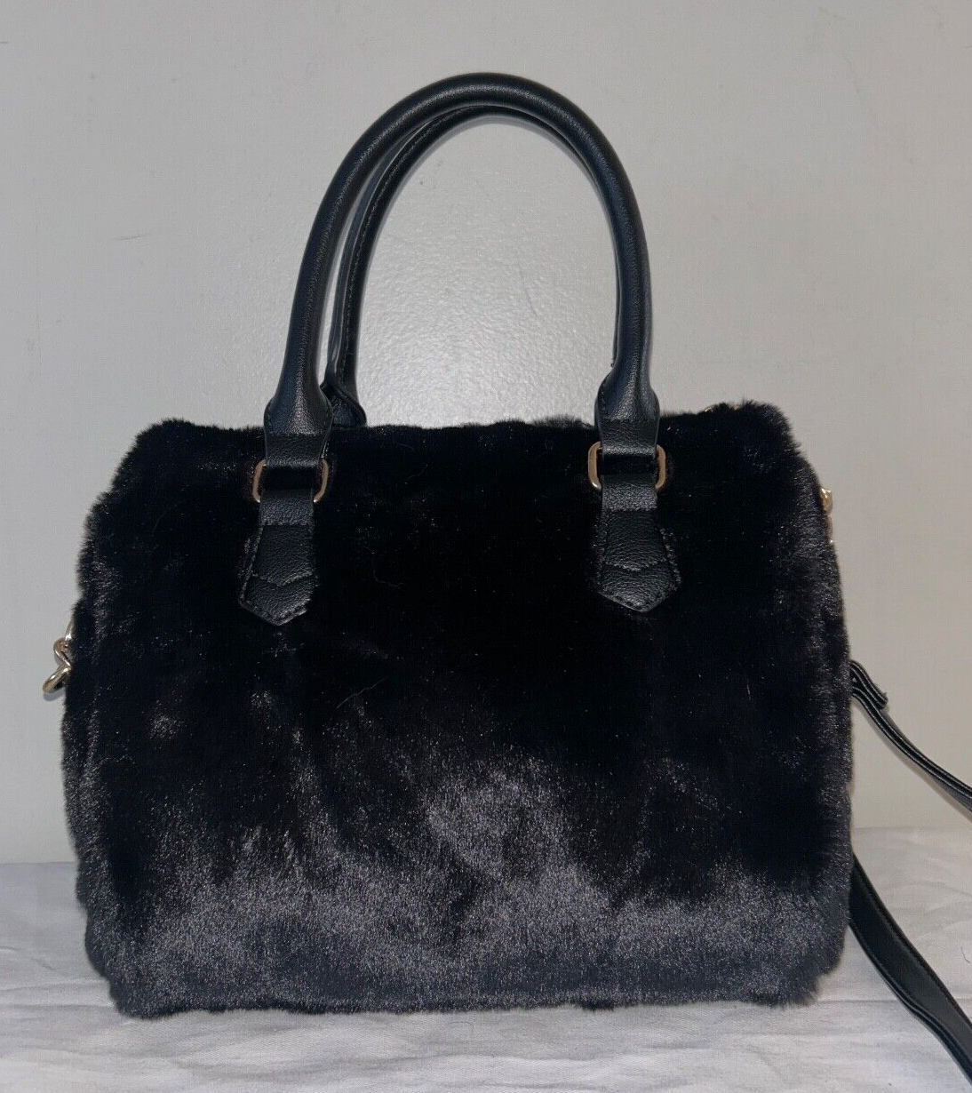 NEW! NWT JUICY COUTURE Lets Get Cozy Faux Fur Satchel Bag Black Liquorice