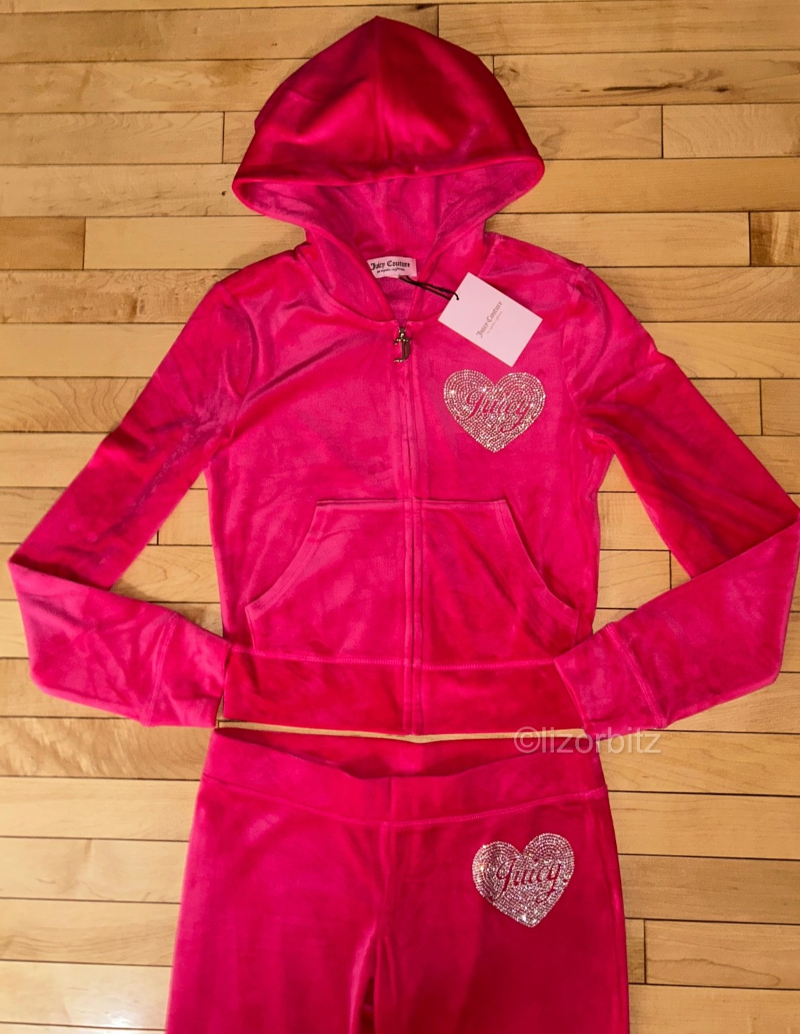 NEW! NWT JUICY COUTURE Velour Bling Heart Logo Tracksuit Set Vixen Pink Size S