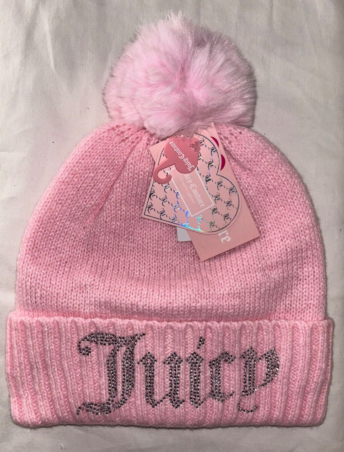 NEW ! NWT JUICY COUTURE Bling Logo Pom Beanie Hat in Pink