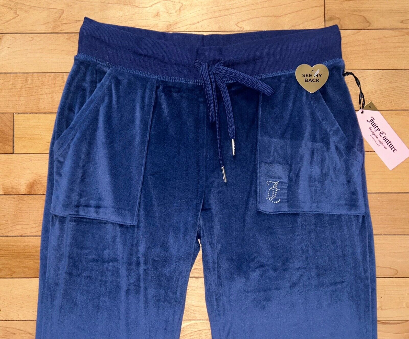 NEW ! NWT JUICY COUTURE Velour OG Bling Sweatpants Navy Blue Size S