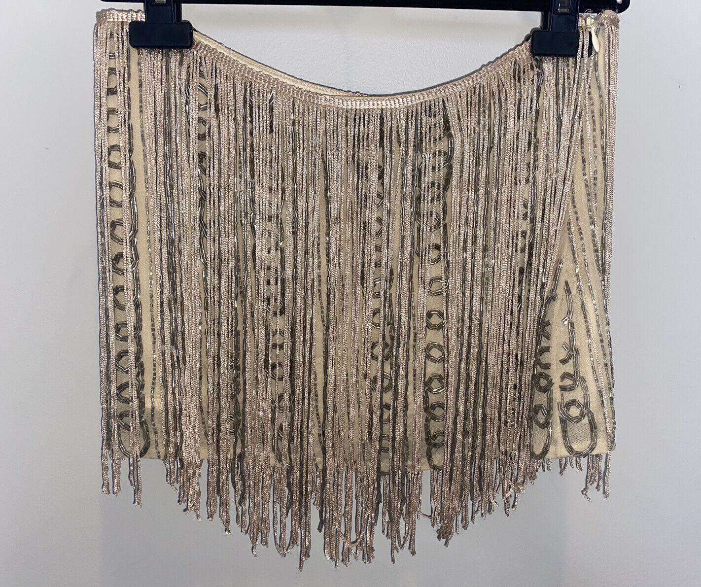 $498 NEW ! NWT PARKER Fringe Beaded Nude Beige Skirt Size XS