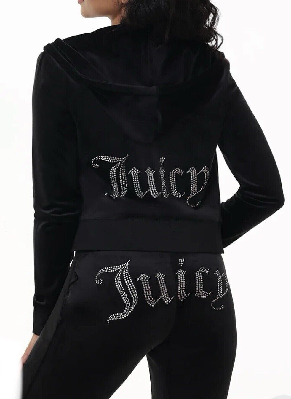 $199 NEW! NWT JUICY COUTURE Velour OG Bling Tracksuit Hoodie & Pant Set Black XS