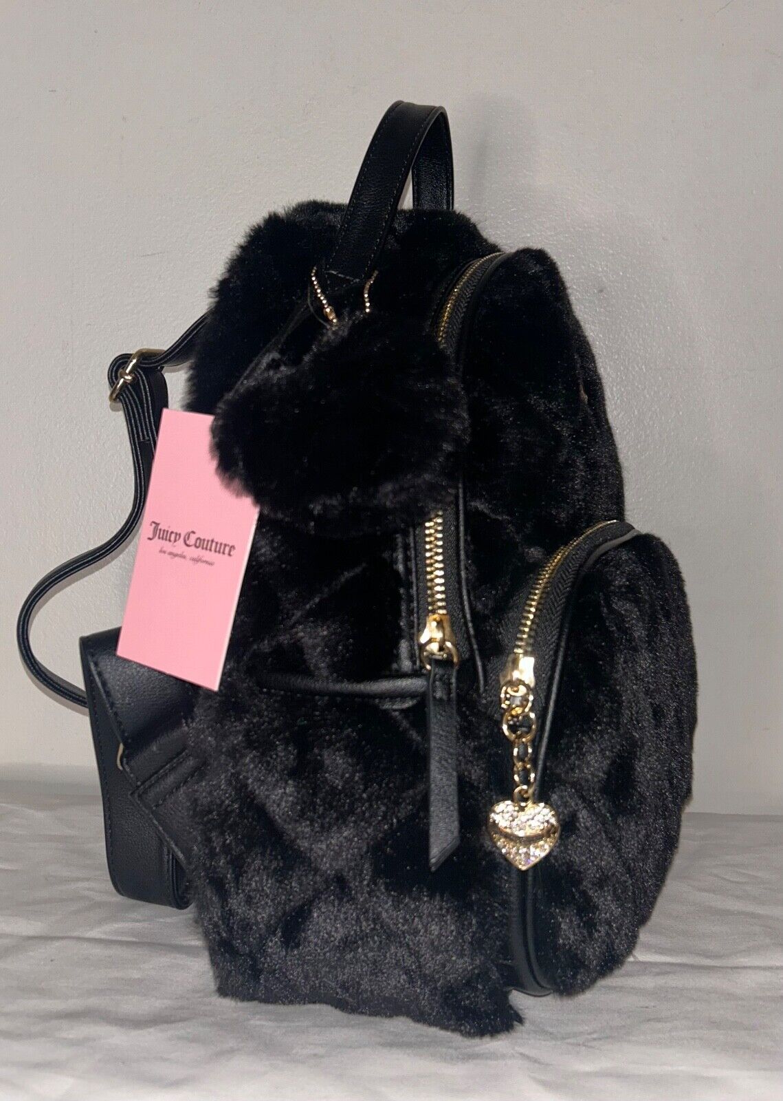 NEW ! NWT JUICY COUTURE Lets Get Cozy Faux Fur Backpack Black Liquorice