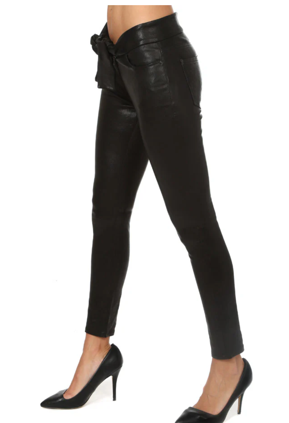 $ 995 NEW ! FRAME Waist-Tie Skinny Leather Pants Black Size 24