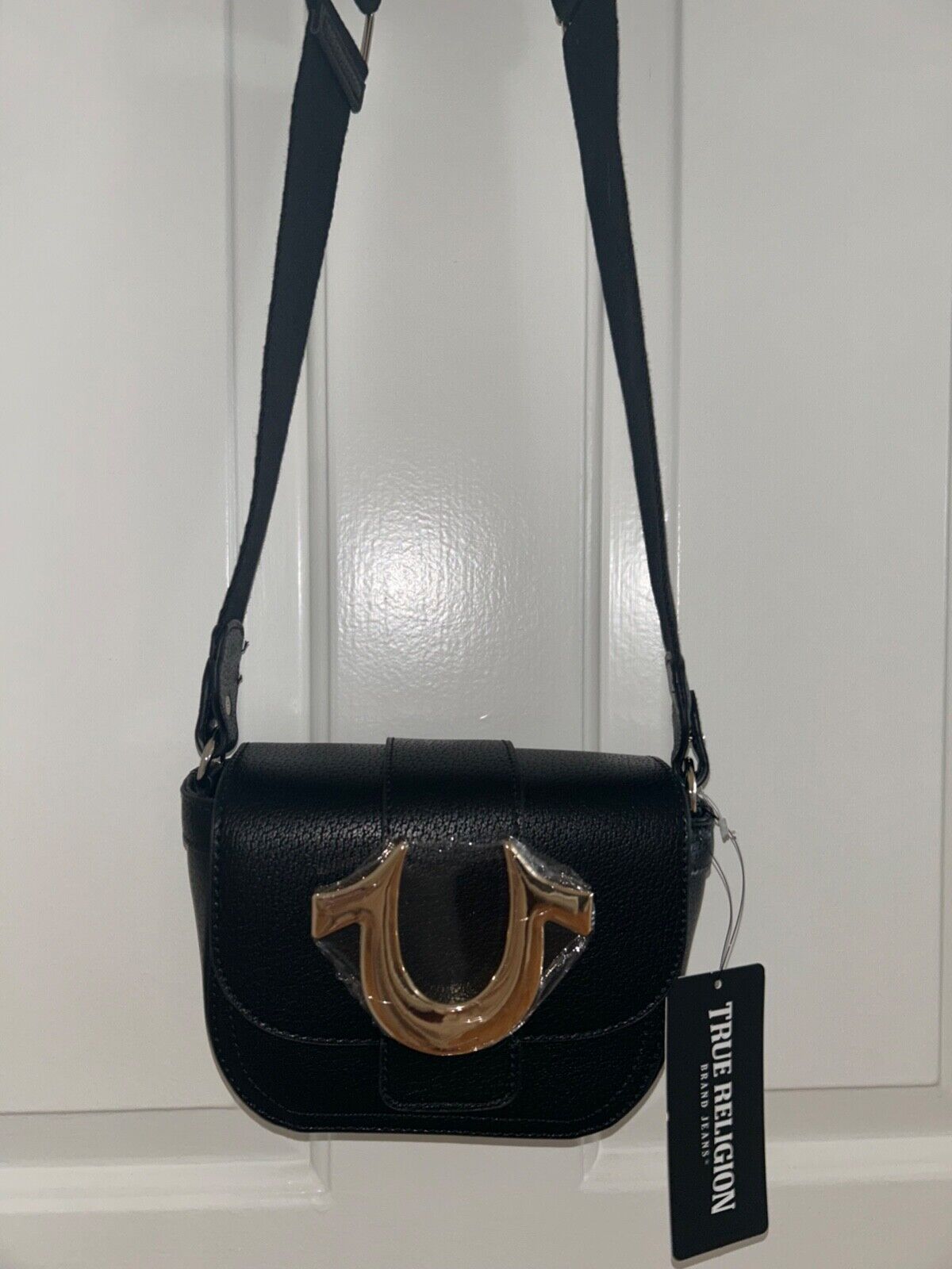 NEW! NWT TRUE RELIGION Mini Flap Logo Crossbody Bag Black