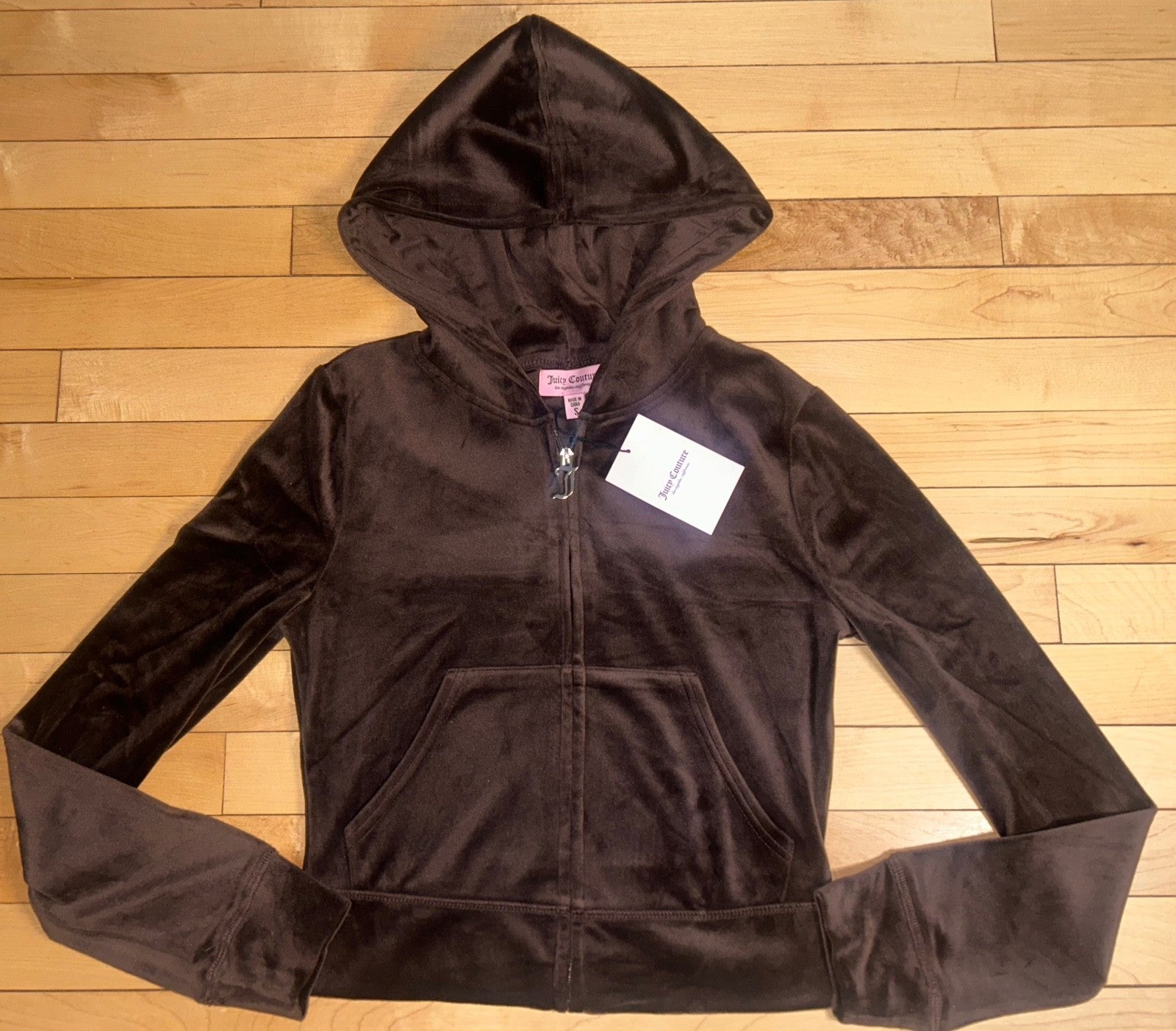 NEW! NWT JUICY COUTURE Velour OG Bling Zip Up Hoodie in Brown Sugar Size S