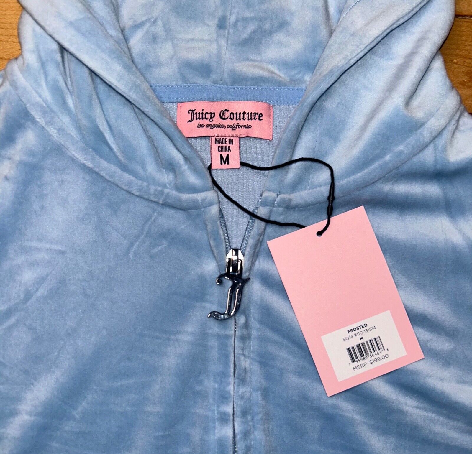 NEW! JUICY COUTURE Velour OG Bling Tracksuit Hoodie & Pant Set Light Blue Size M