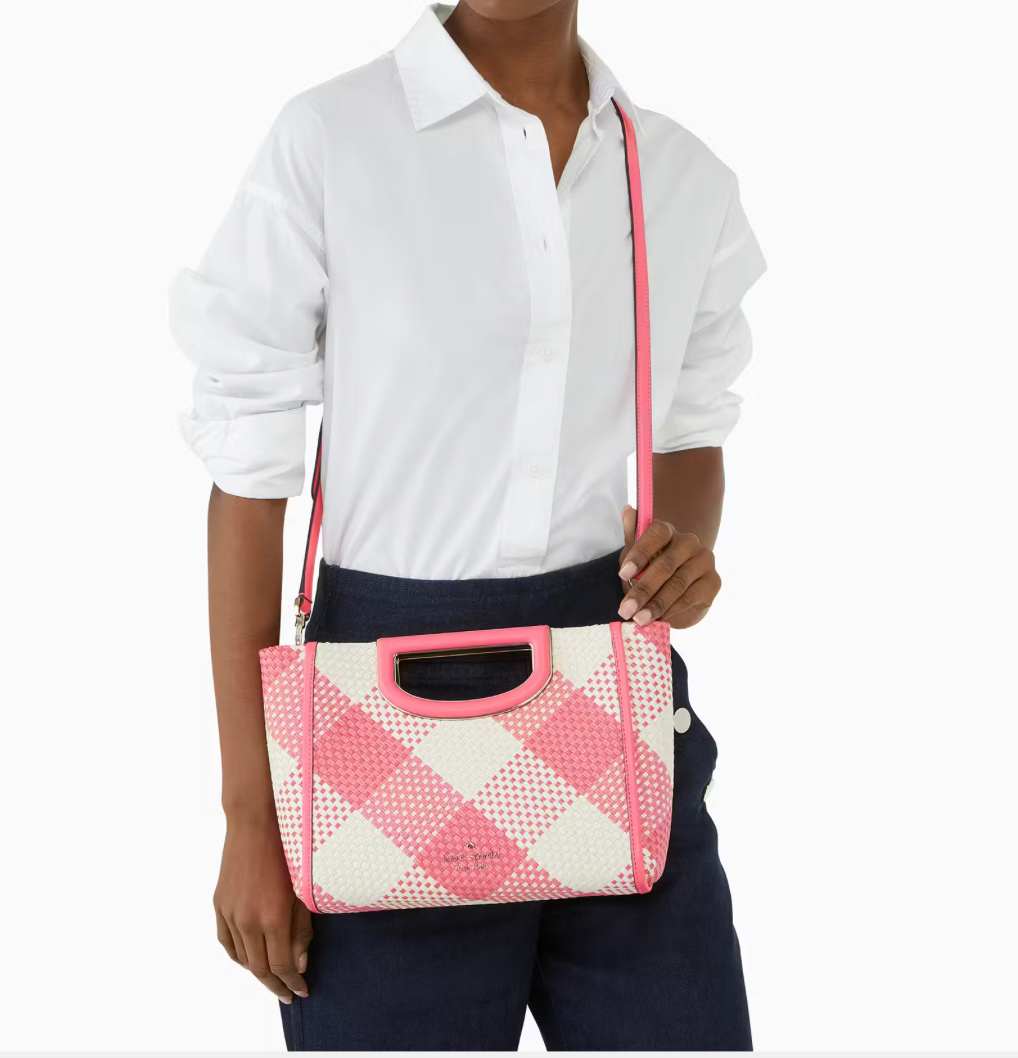 NEW! NWT KATE SPADE Alexia Gingham Crossbody Bag Wild Rose Pink