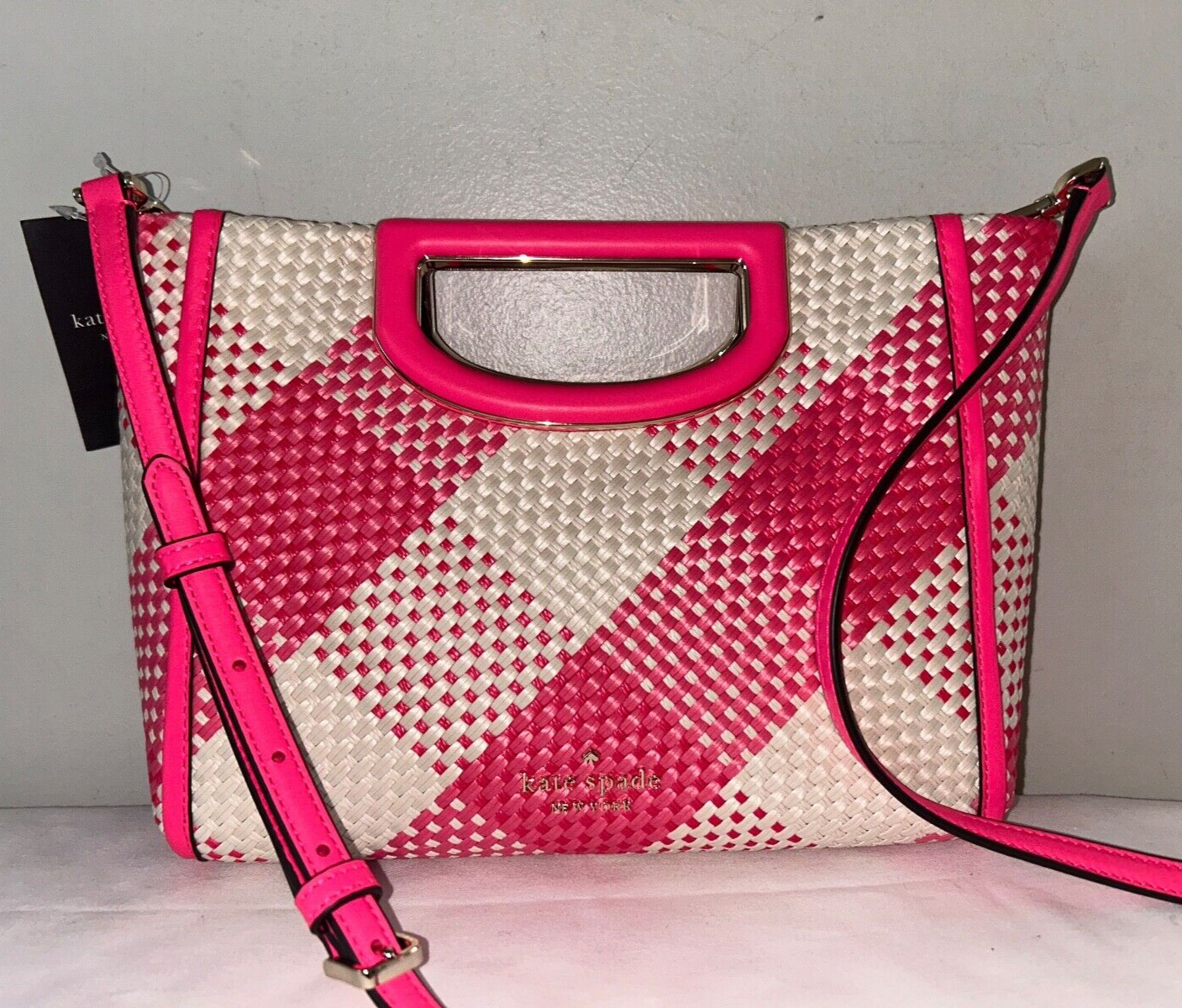 NEW! NWT KATE SPADE Alexia Gingham Crossbody Bag Wild Rose Pink