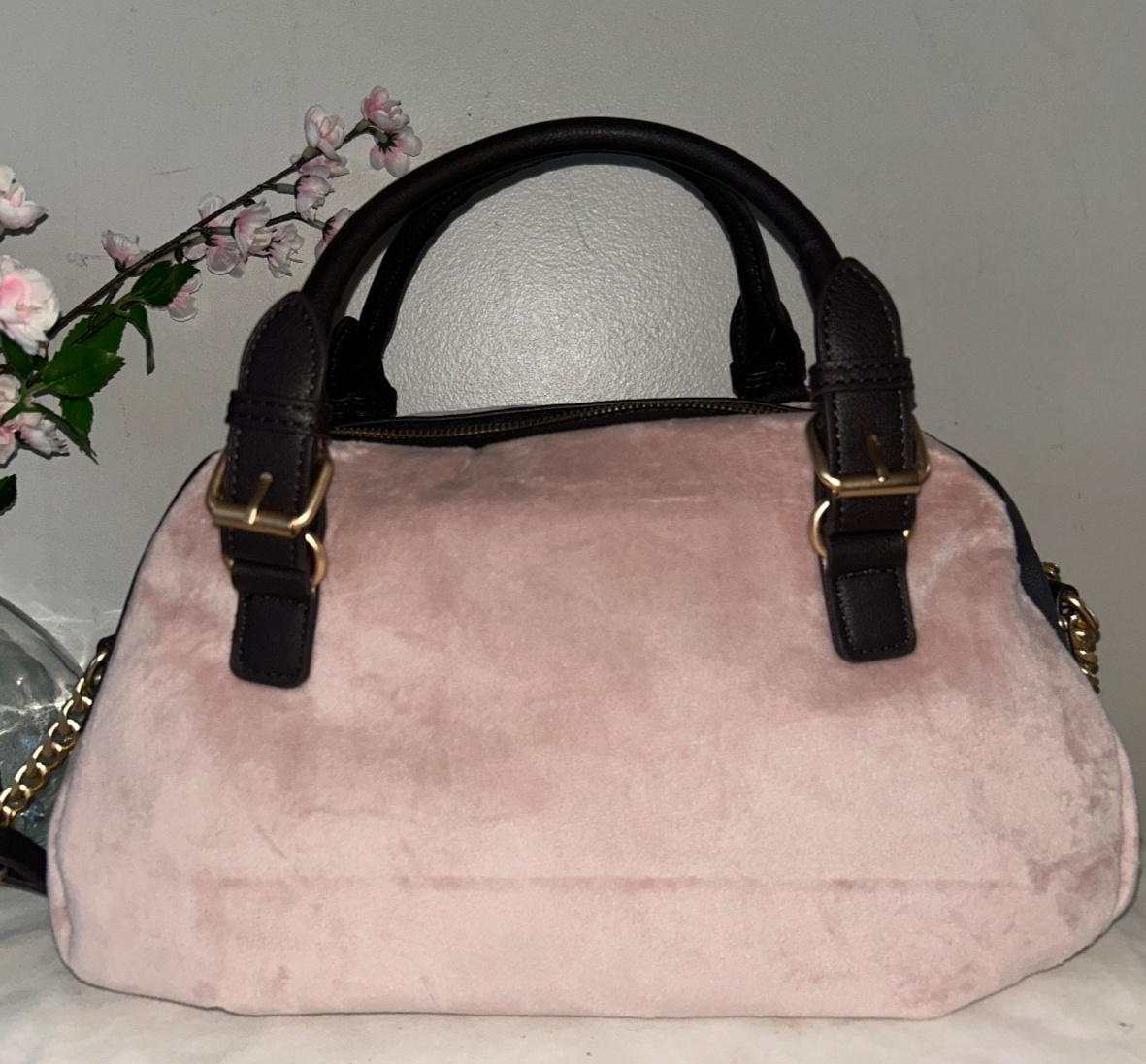 NEW! NWT JUICY COUTURE The Key To Juicy Velour Satchel Bag Dusty Blush Pink