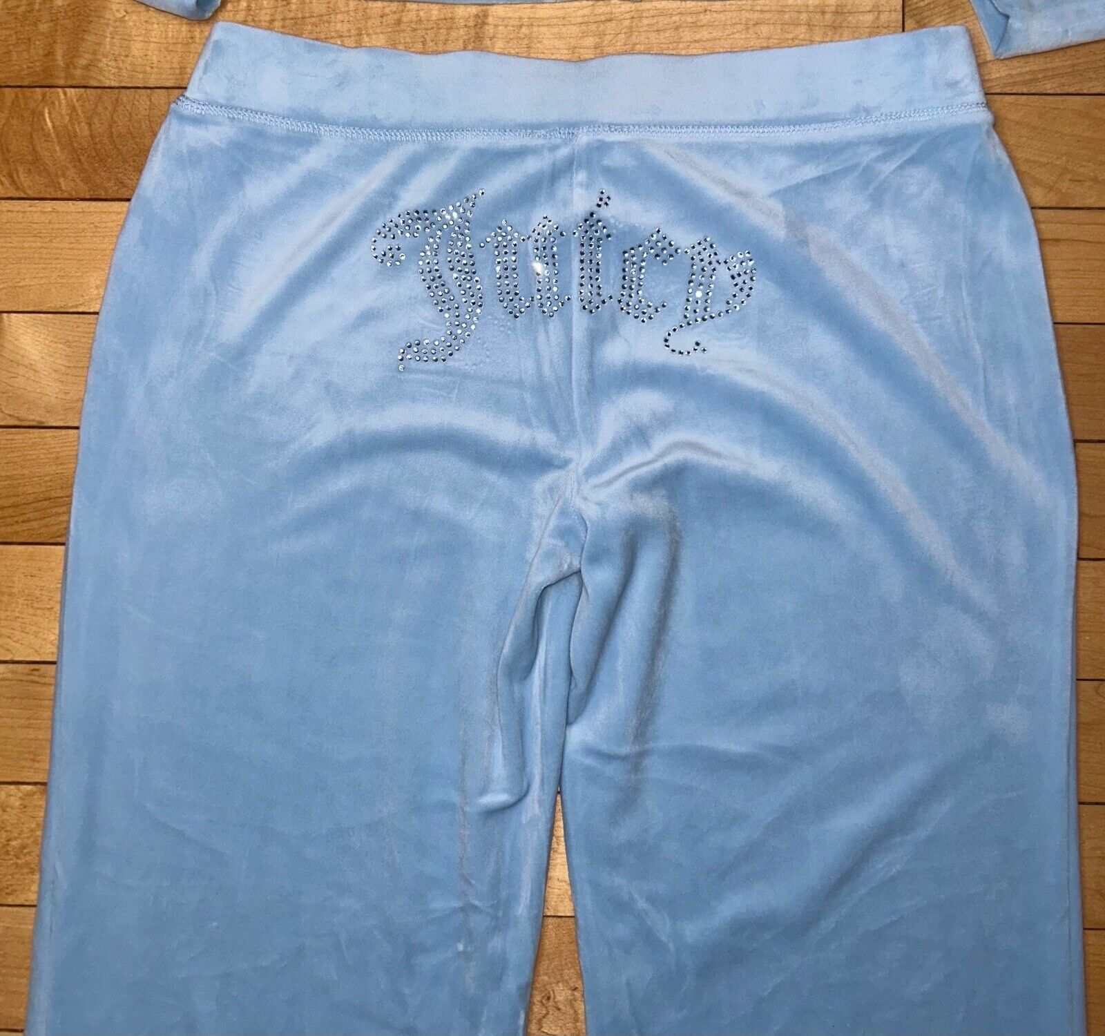 NEW! JUICY COUTURE Velour OG Bling Tracksuit Hoodie & Pant Set Light Blue Size M