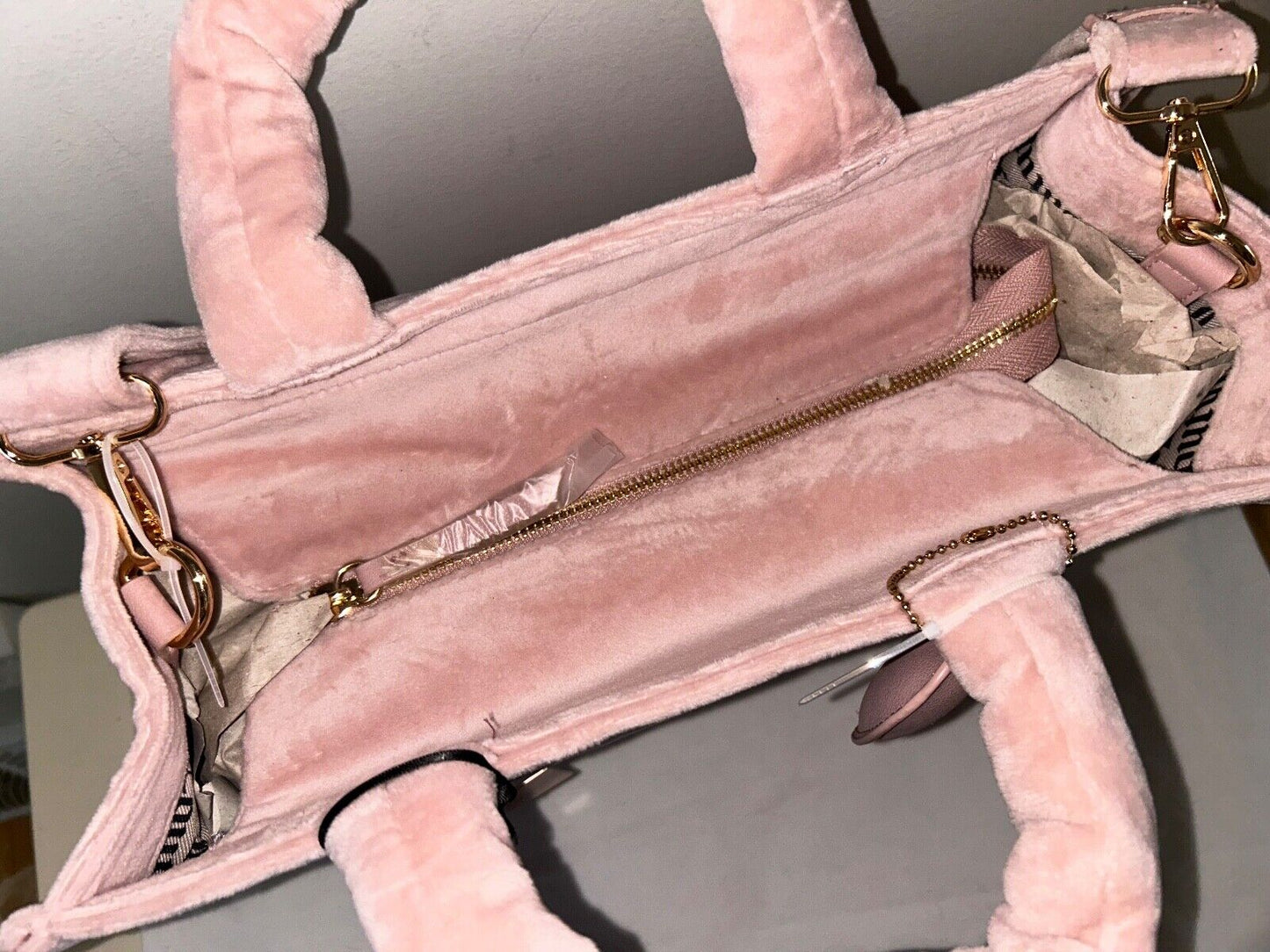 NEW! NWT JUICY COUTURE Velour Big Spender Tote Bag Crossbody in Dusty Blush Pink