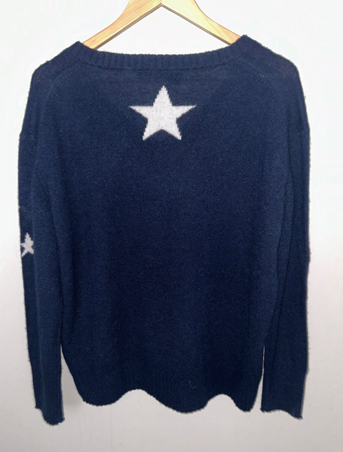 $525 NEW ! NWT 360CASHMERE Jayla Star Print 100% Cashmere Sweater Navy Size L