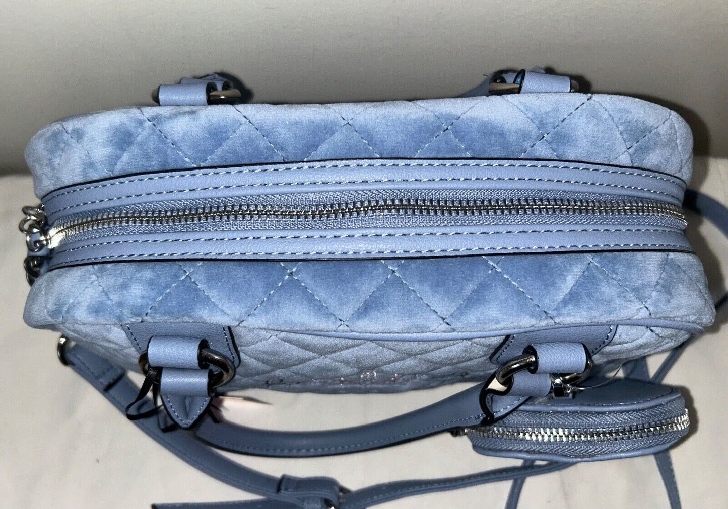 NEW! NWT JUICY COUTURE Royal Moment Velour Quilted Bowler Bag Slate Blue