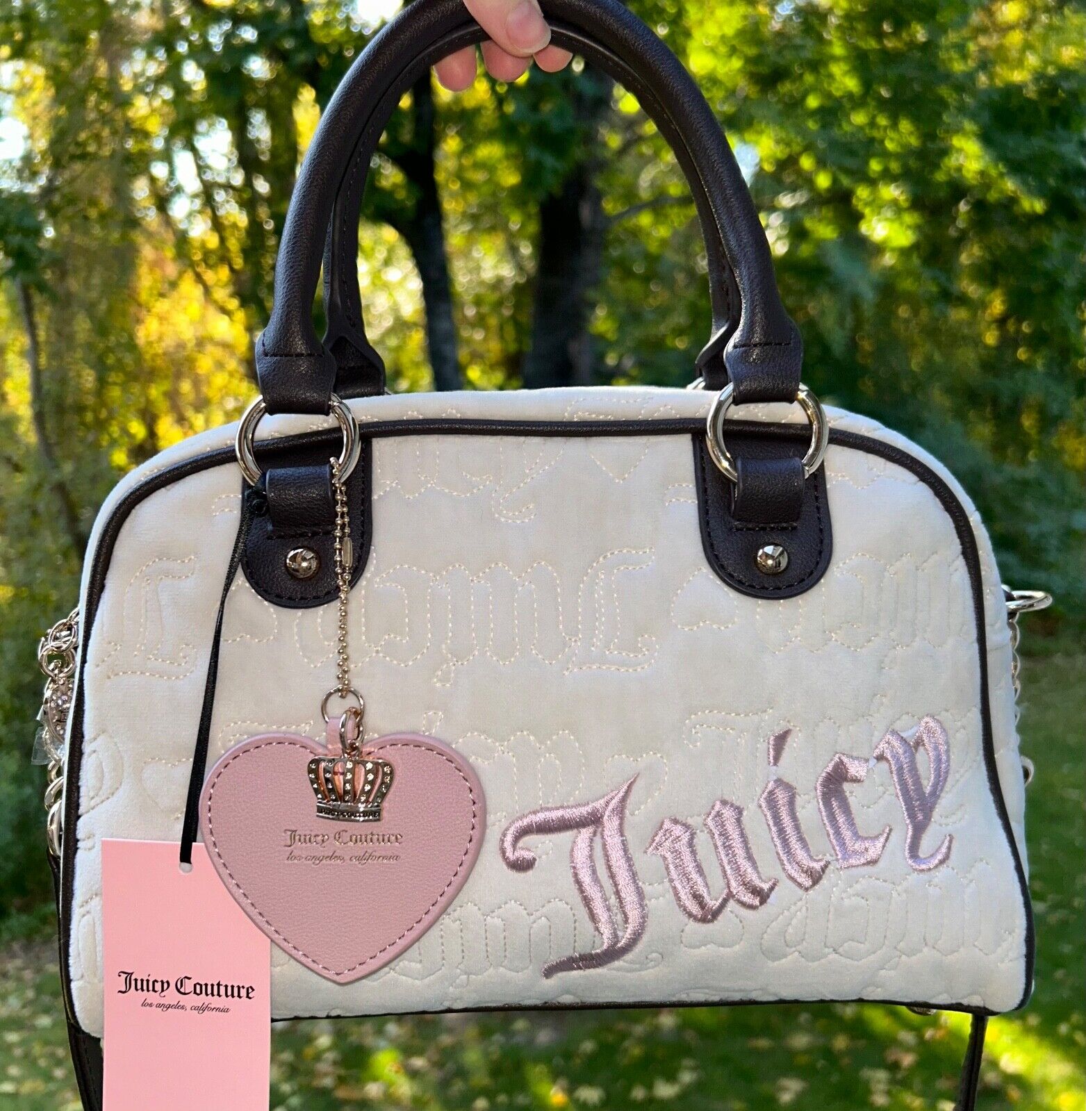 NEW! NWT JUICY COUTURE Vintage Dreams Velour Satchel Bag in Angel Ivory