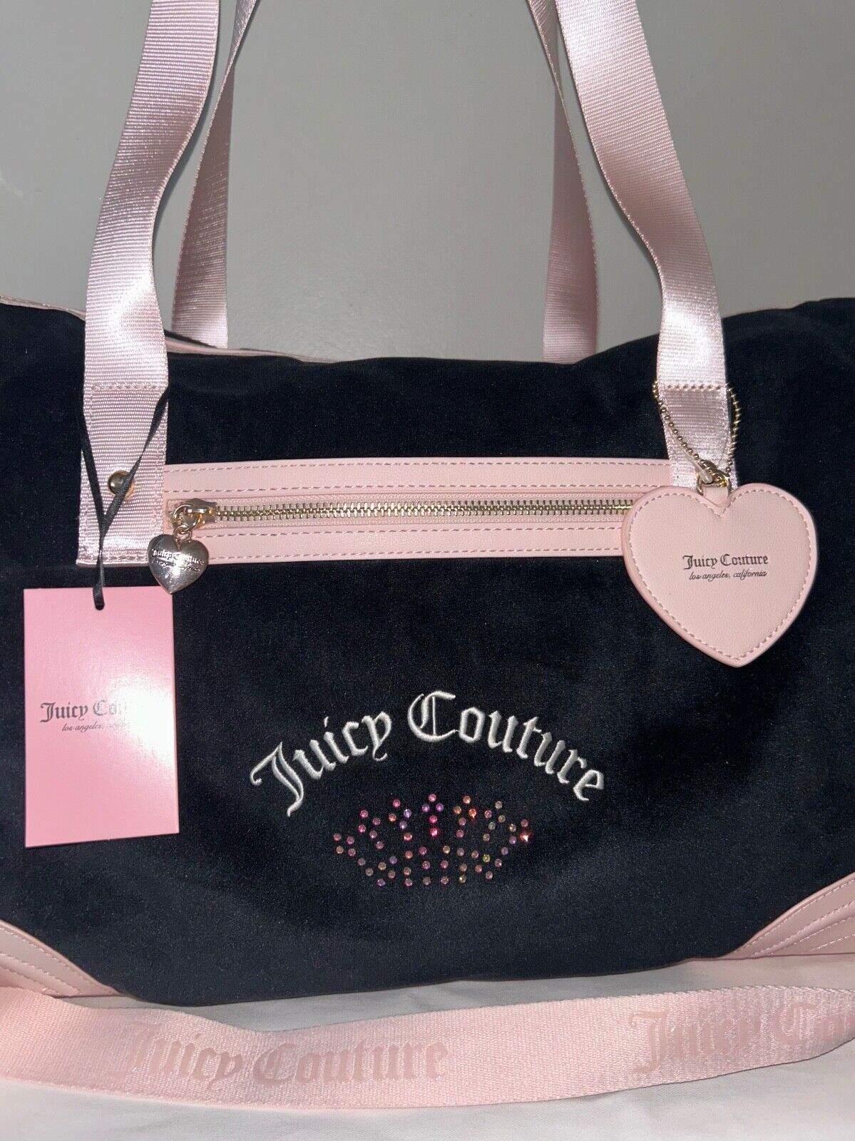 NEW! NWT JUICY COUTURE Heritage Rosie Velour Weekender Bag Black/Pink