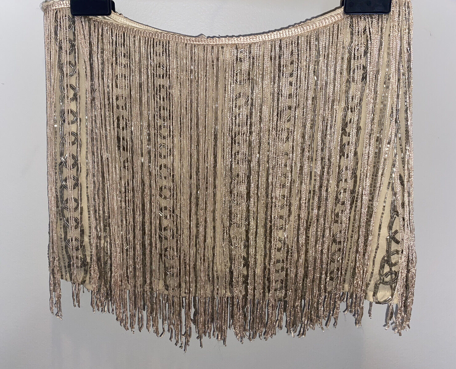 $498 NEW ! NWT PARKER Fringe Beaded Nude Beige Skirt Size XS