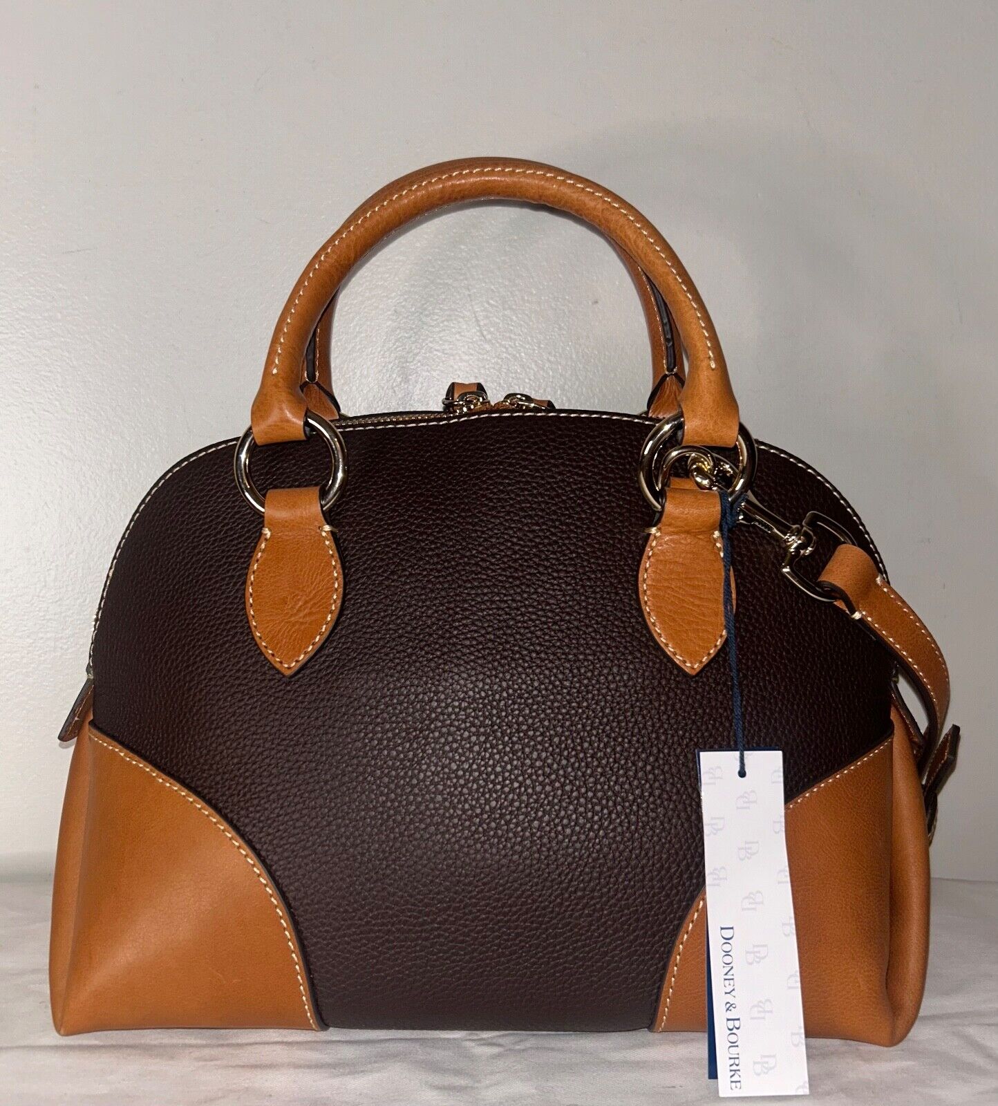 NEW! NWT DOONEY & BOURKE Pebble with Florentine Leather Trim Domed Satchel Brown