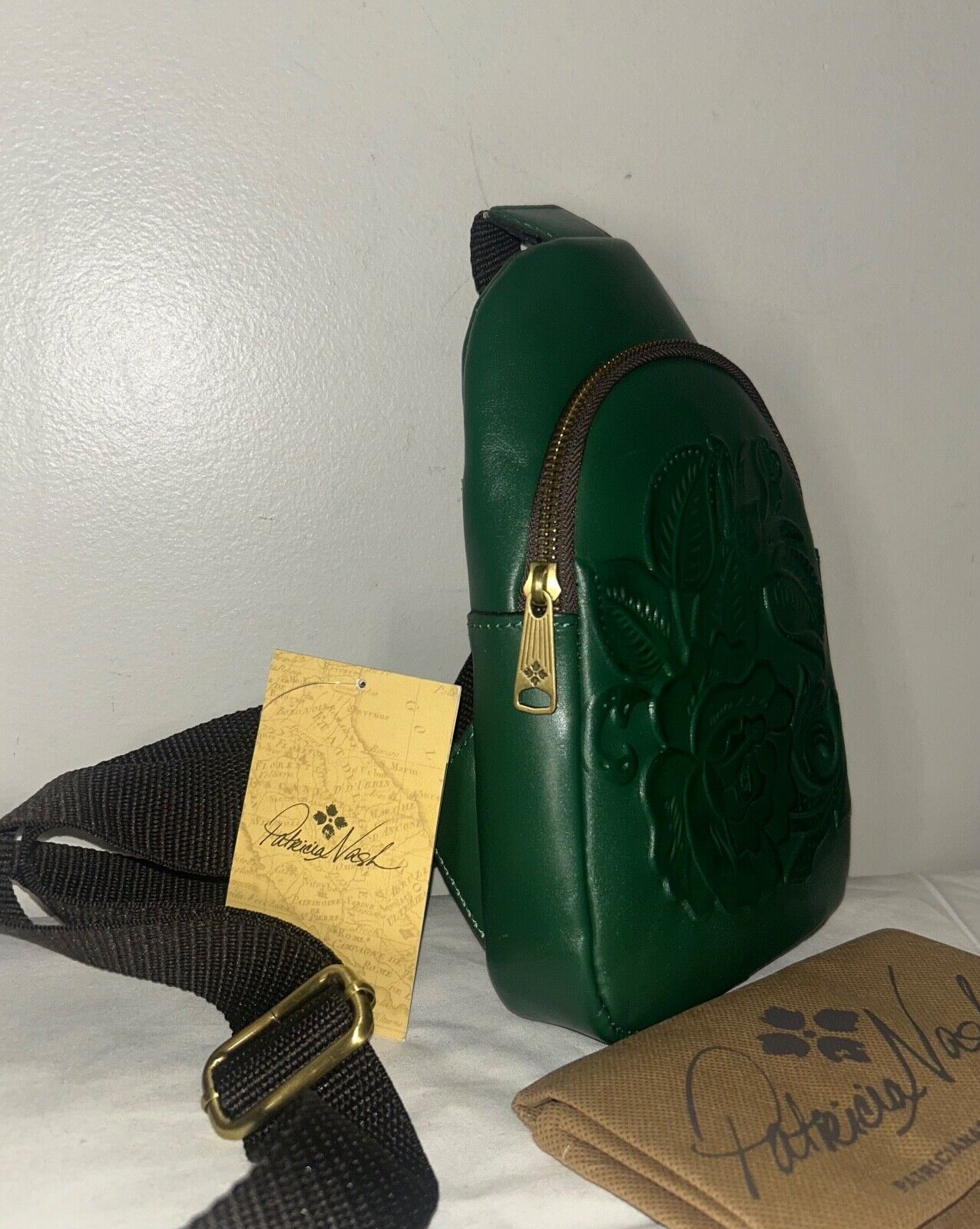 NEW! NIB PATRICIA NASH Marisol Tooled Leather Sling Bag Soft Green