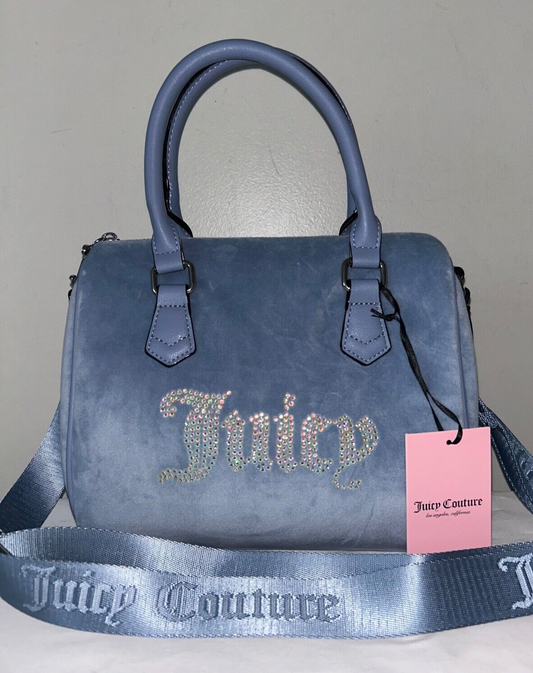 NEW! NWT JUICY COUTURE Velour Obsession Satchel Slate Blue