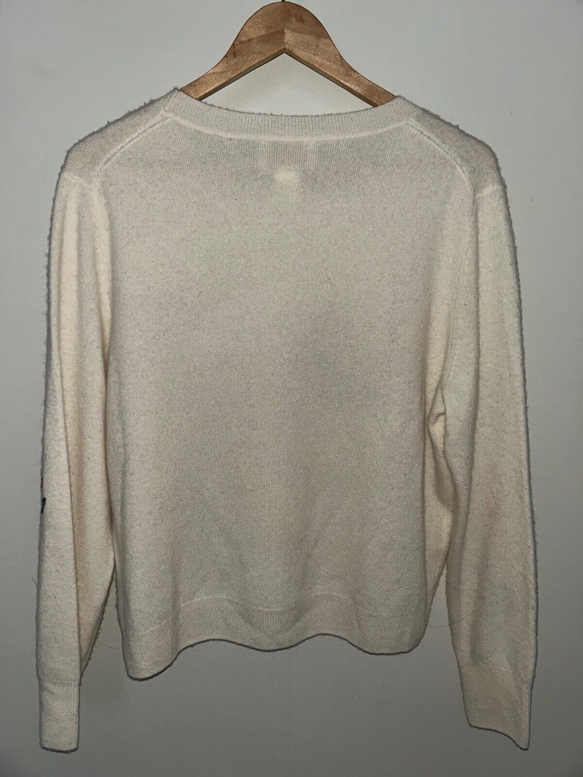 NEW ! NWT CYNTHIA ROWLEY 100% Cashmere Flower Embroidered Sweater Cream Size XL