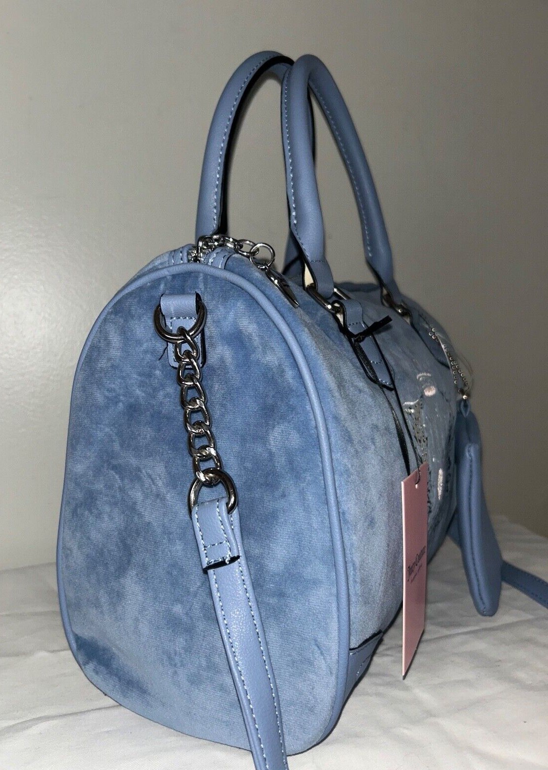 NEW! NWT JUICY COUTURE Heritage Satchel Velour Handbag Slate Blue
