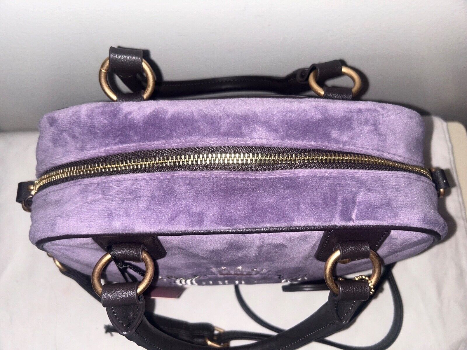 NEW! NWT JUICY COUTURE Urban Heritage Bowler Velour Crossbody Bag Dusty Violet