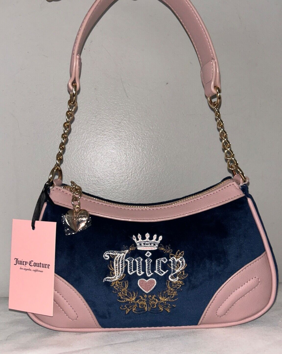 NEW! NWT JUICY COUTURE Velour Heritage Shoulder Bag Regal Blue