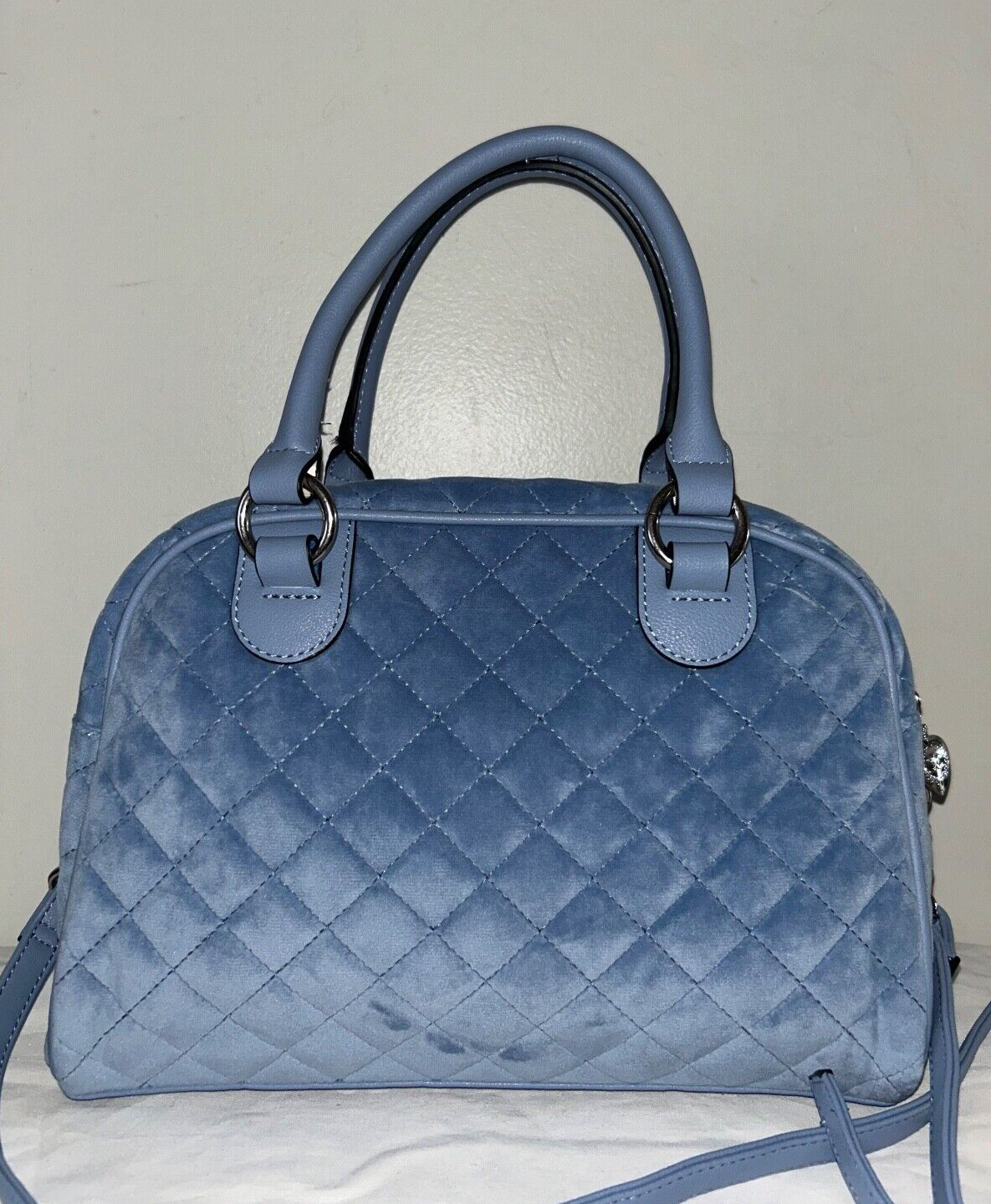 NEW! NWT JUICY COUTURE Royal Moment Velour Quilted Bowler Bag Slate Blue