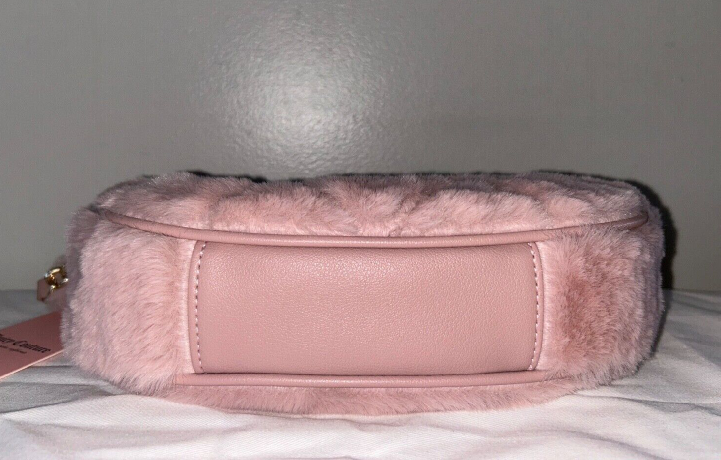 NEW! NWT JUICY COUTURE Lets Get Cozy Faux Fur Shoulder Bag Dusty Blush Pink