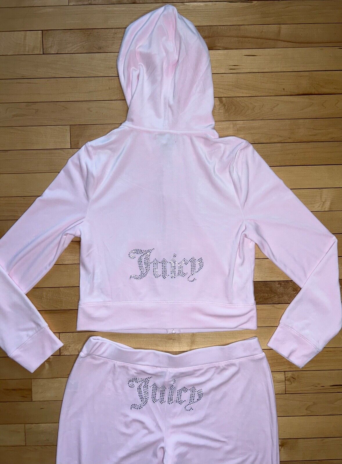 NEW! JUICY COUTURE Velour OG Bling Tracksuit Hoodie & Pant Set Soft Glow Pink M