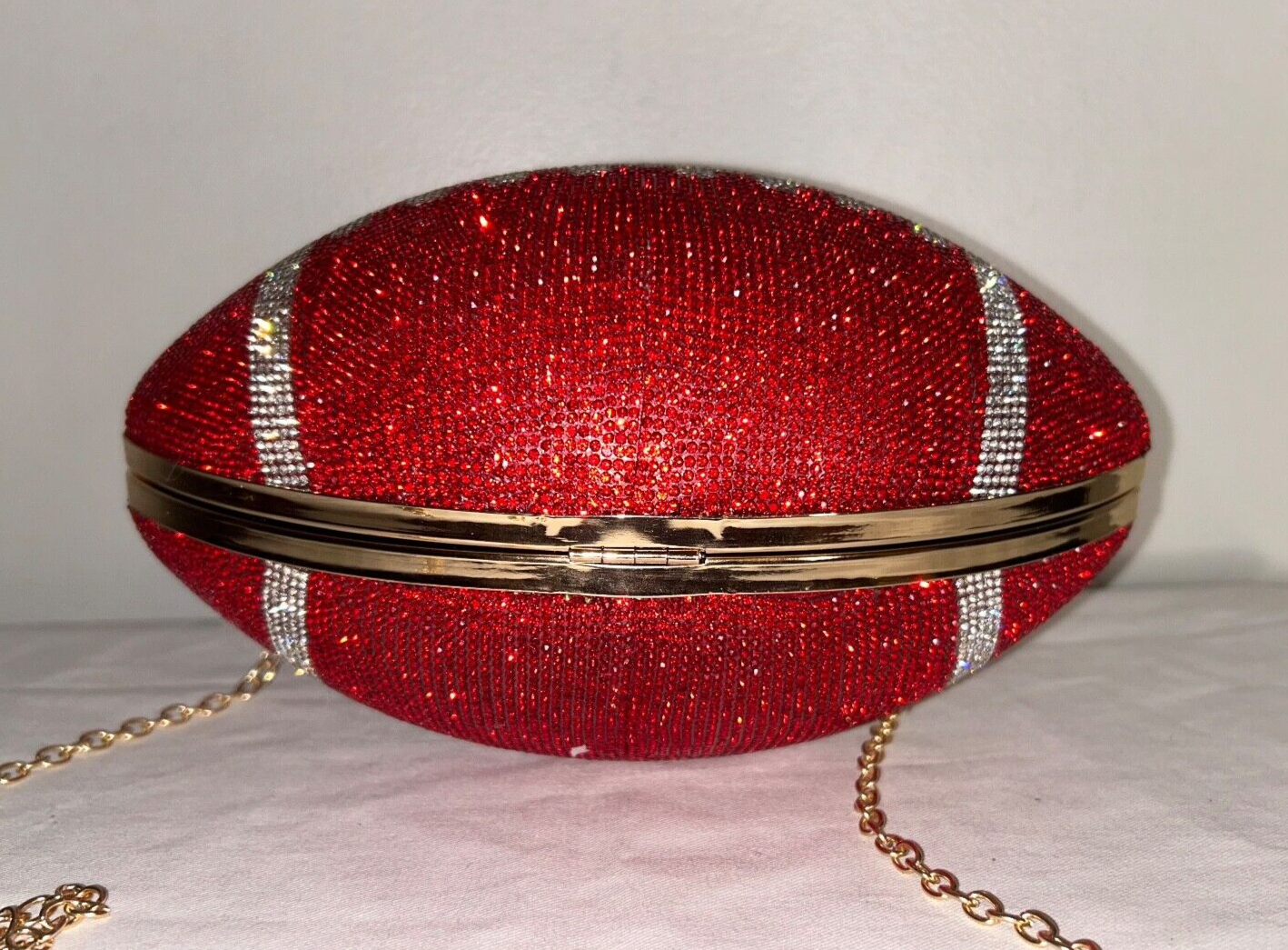 NEW! NWT Bling Rhinestone Jeweled Football Crossbody Bag Red