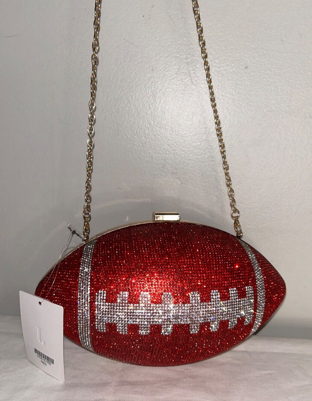 NEW! NWT Bling Rhinestone Jeweled Football Crossbody Bag Red