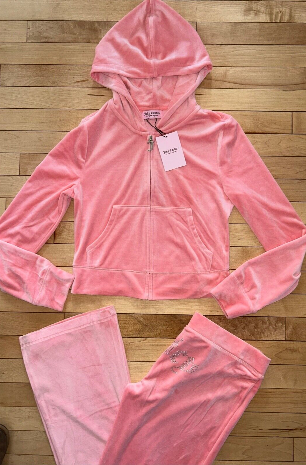 NEW! JUICY COUTURE Velour OG Bling Tracksuit Hoodie & Pant Set Strawberry Ice S
