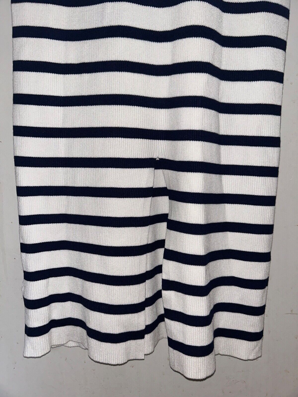 $695 NEW! NWT CAROLINE CONSTAS Knit Stretch Midi Dress Striped White/Navy XL