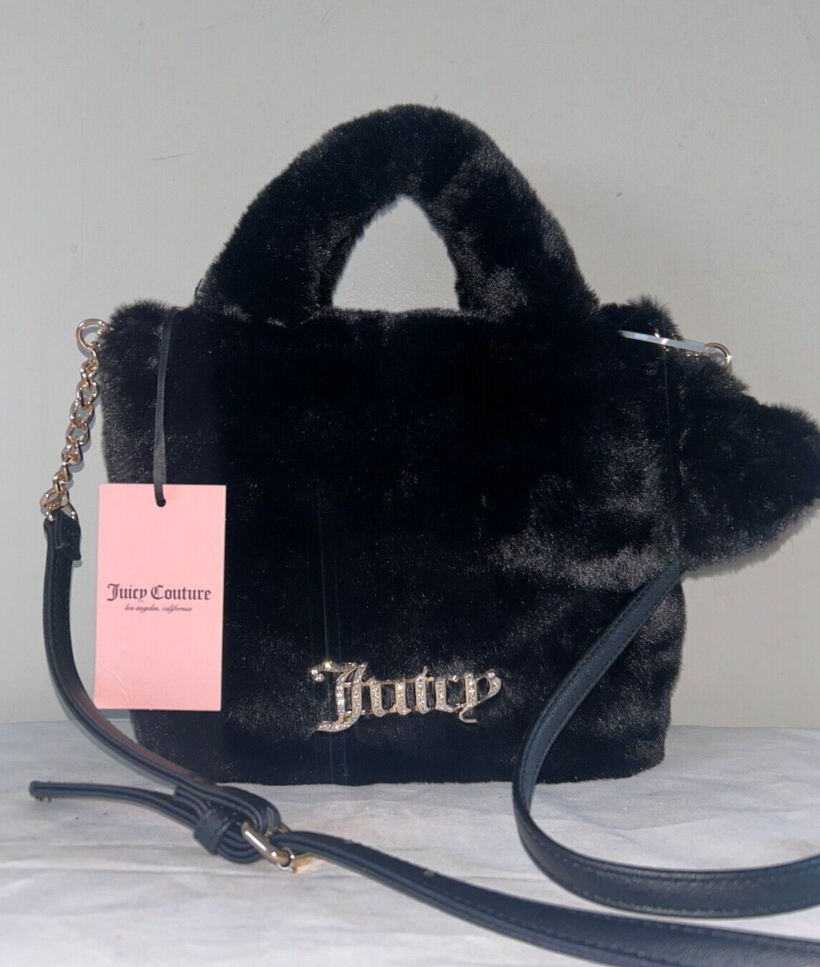 NEW! NWT JUICY COUTURE Fluffy Mini Tote in Licquorice Black