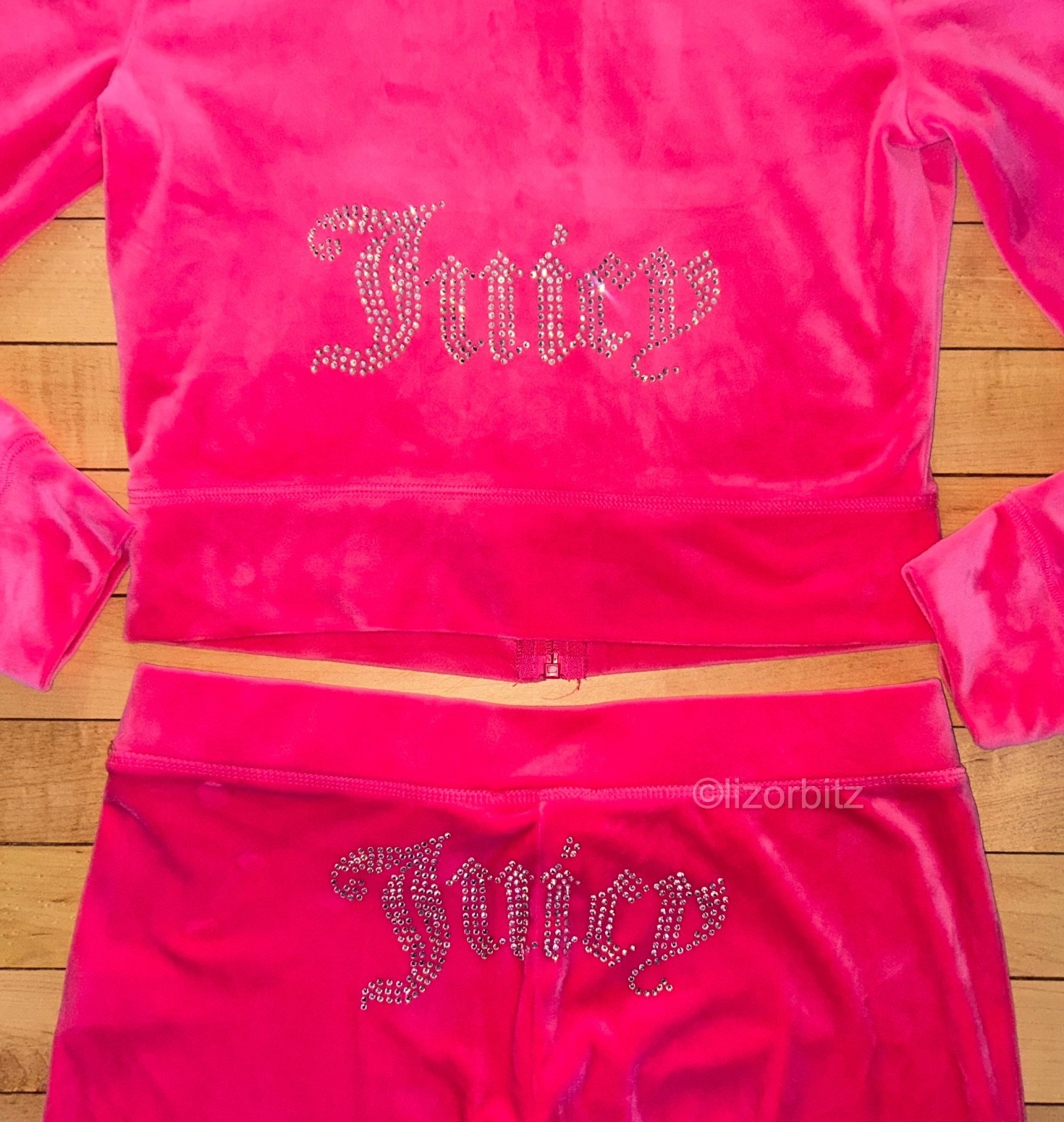 $199 NEW! NWT JUICY COUTURE Velour OG Bling Tracksuit Set in Pink Party Size L