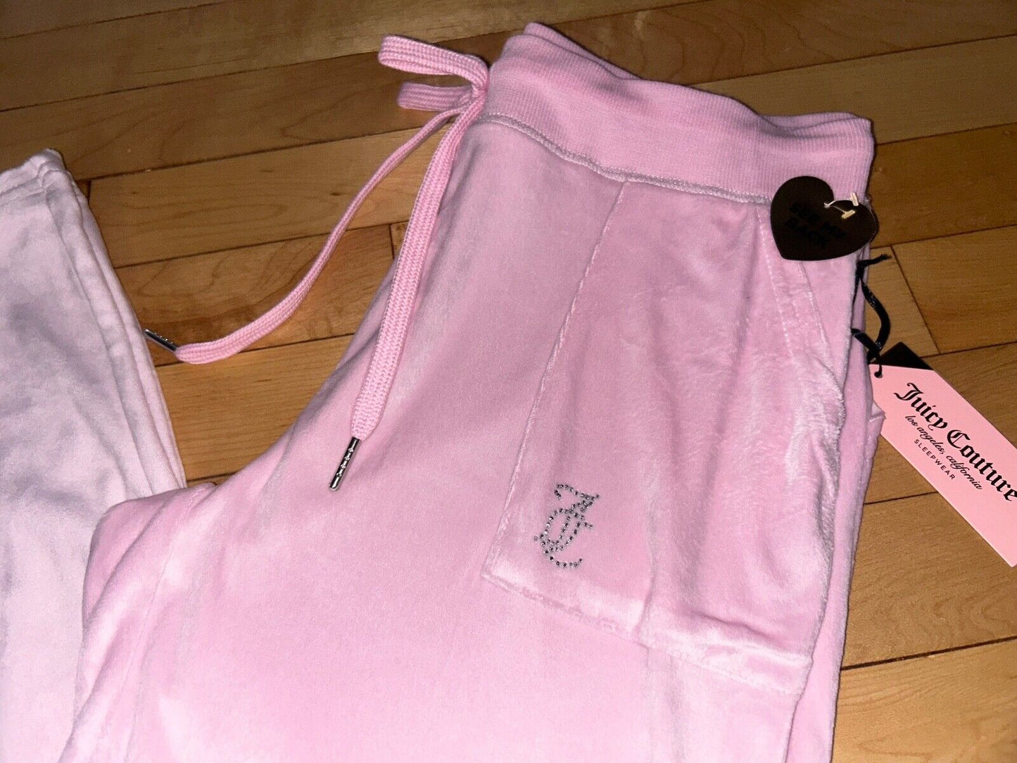 NEW ! NWT JUICY COUTURE Velour OG Big Bling Sweatpants in Moonlight Blush Size S