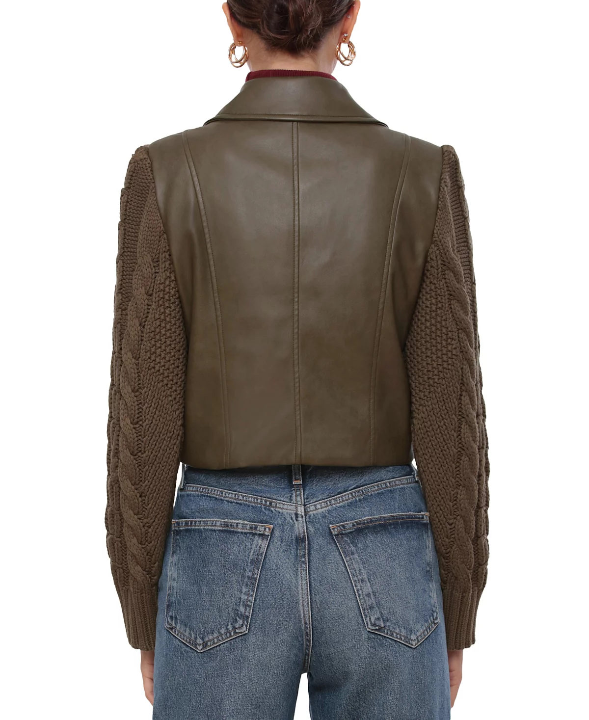 NEW! NWT 7 FOR ALL MANKIND Mixed Media Faux-Leather/Knit Jacket in Olive Size S