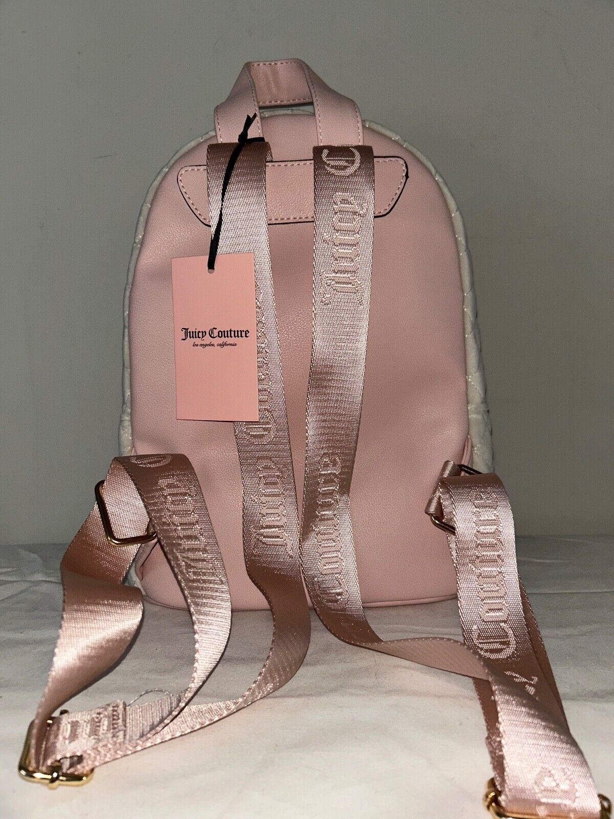 NEW ! NWT JUICY COUTURE Velour Royal Moment Medium Backpack Crystal/Pink Clay