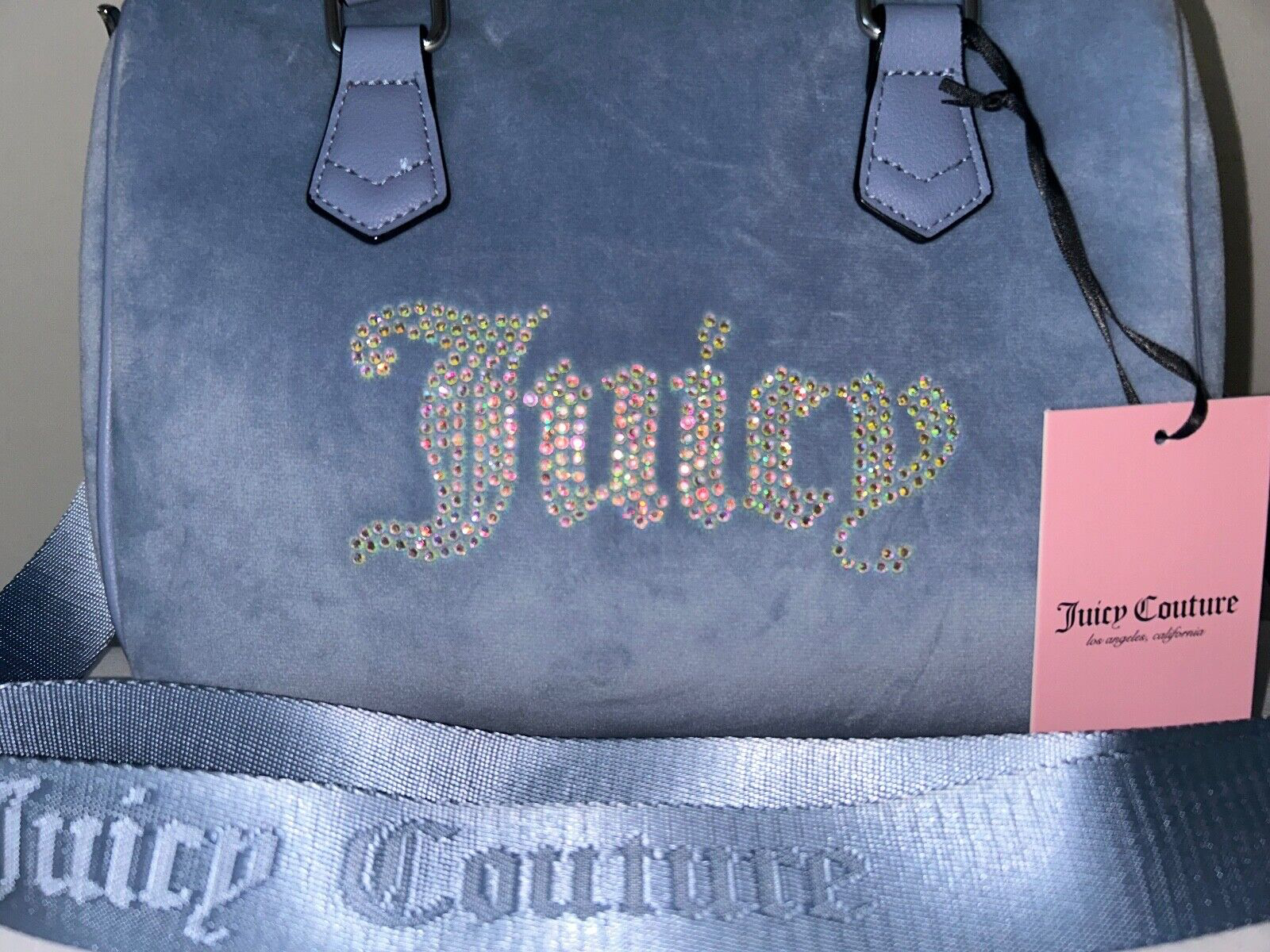 NEW! NWT JUICY COUTURE Velour Obsession Satchel Slate Blue