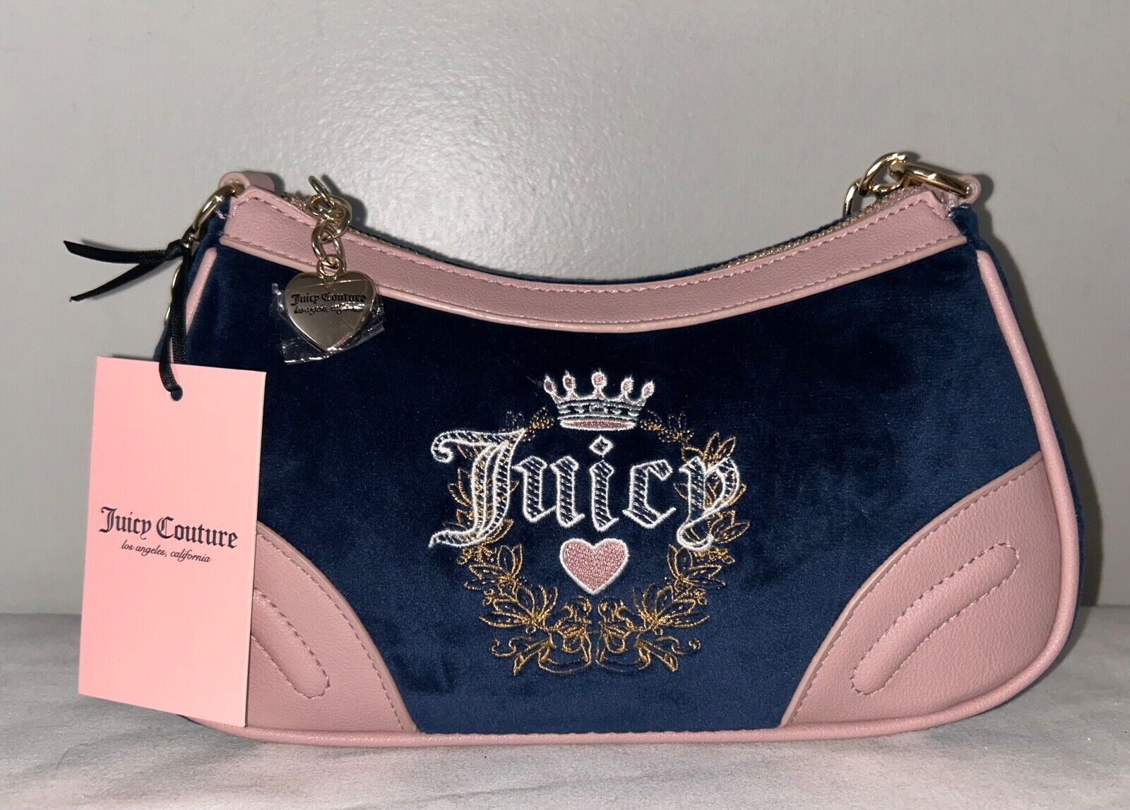 NEW! NWT JUICY COUTURE Velour Heritage Shoulder Bag Regal Blue