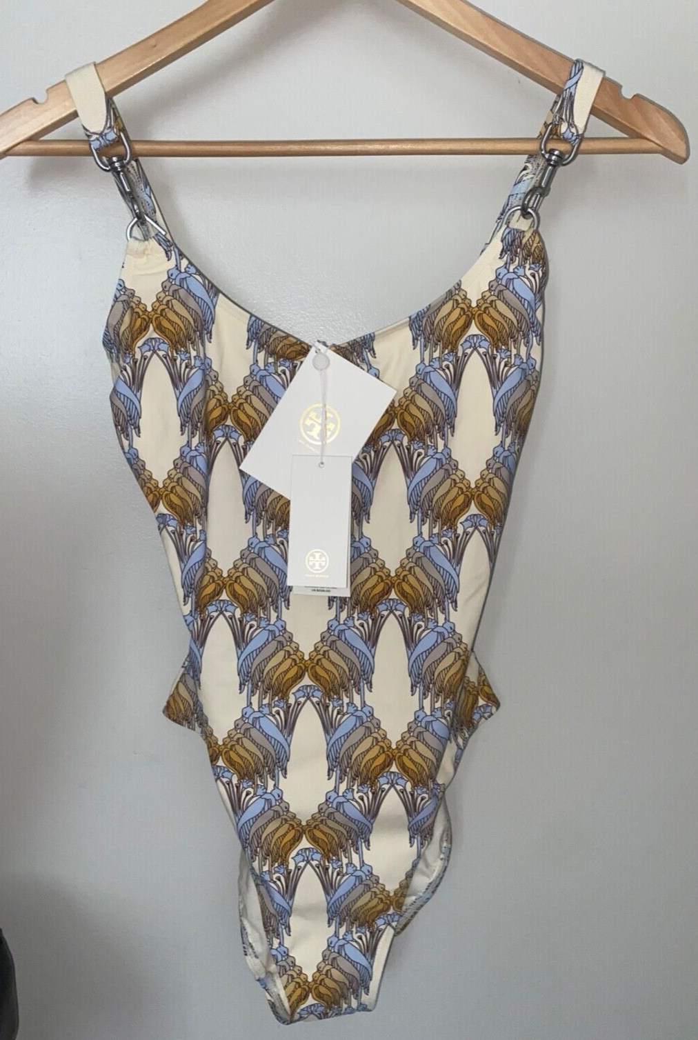 $ 228 NEW ! NWT TORY BURCH Printed One-Piece Swimsuit Sand Deco Size XS