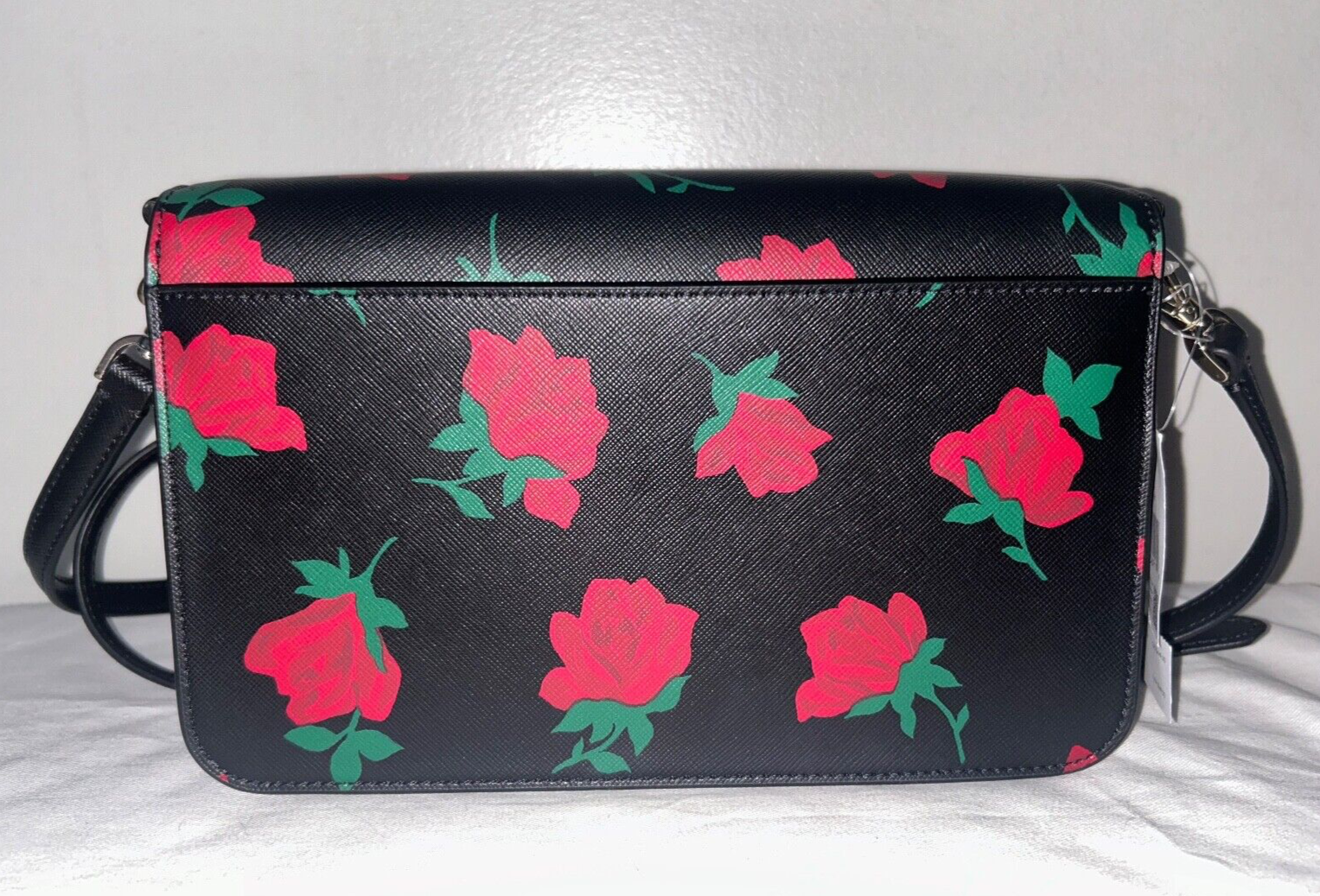 NEW! NWT KATE SPADE Madison Flap Crossbody Rose Toss Print Black