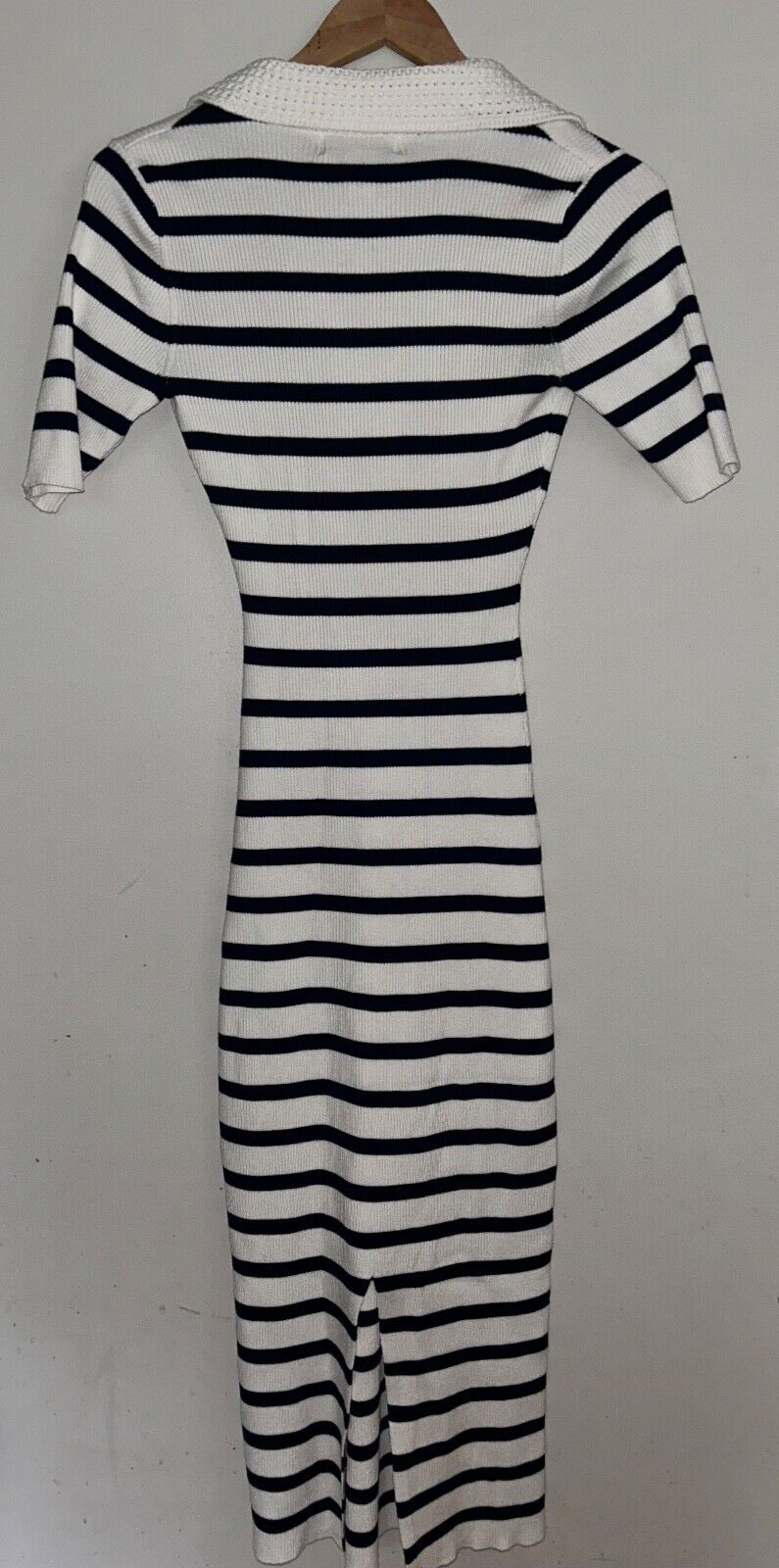 $695 NEW! NWT CAROLINE CONSTAS Knit Stretch Midi Dress Striped White/Navy XS