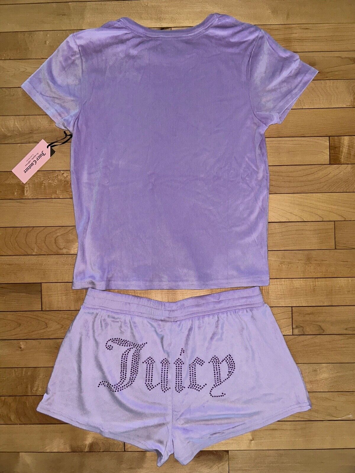 NEW ! NWT JUICY COUTURE Velour Bling Logo Lounge Set Gamma Ray Purple Size L