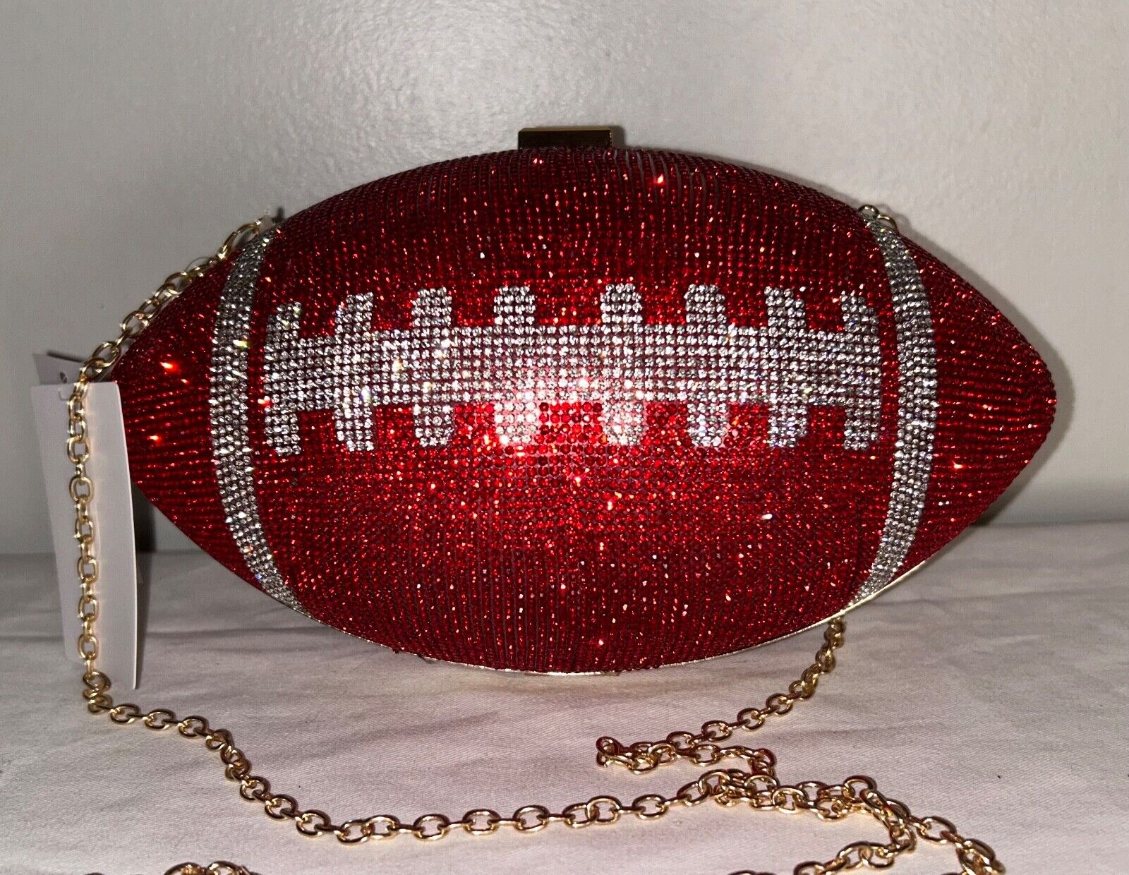 NEW! NWT Bling Rhinestone Jeweled Football Crossbody Bag Red