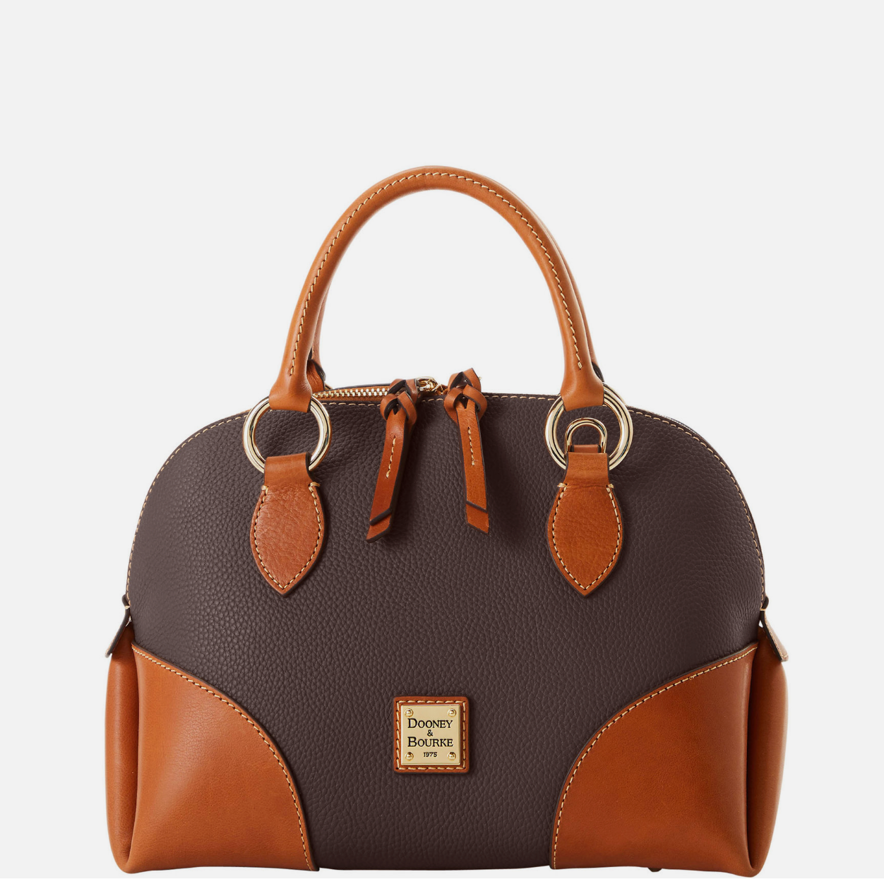 NEW! NWT DOONEY & BOURKE Pebble with Florentine Leather Trim Domed Satchel Brown