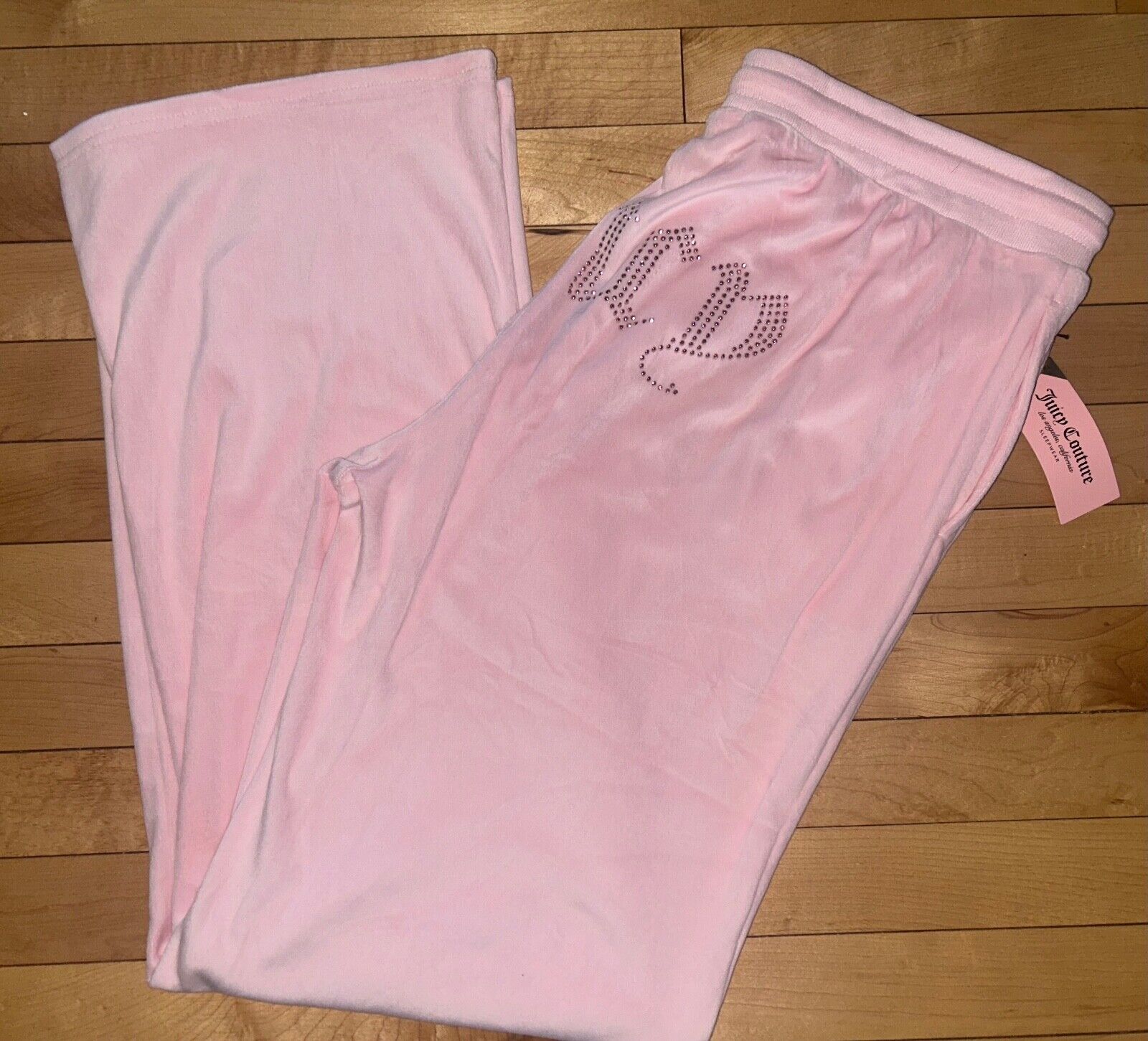NEW ! NWT JUICY COUTURE Velour OG Big Bling Sweatpants in Lola Pink Size L