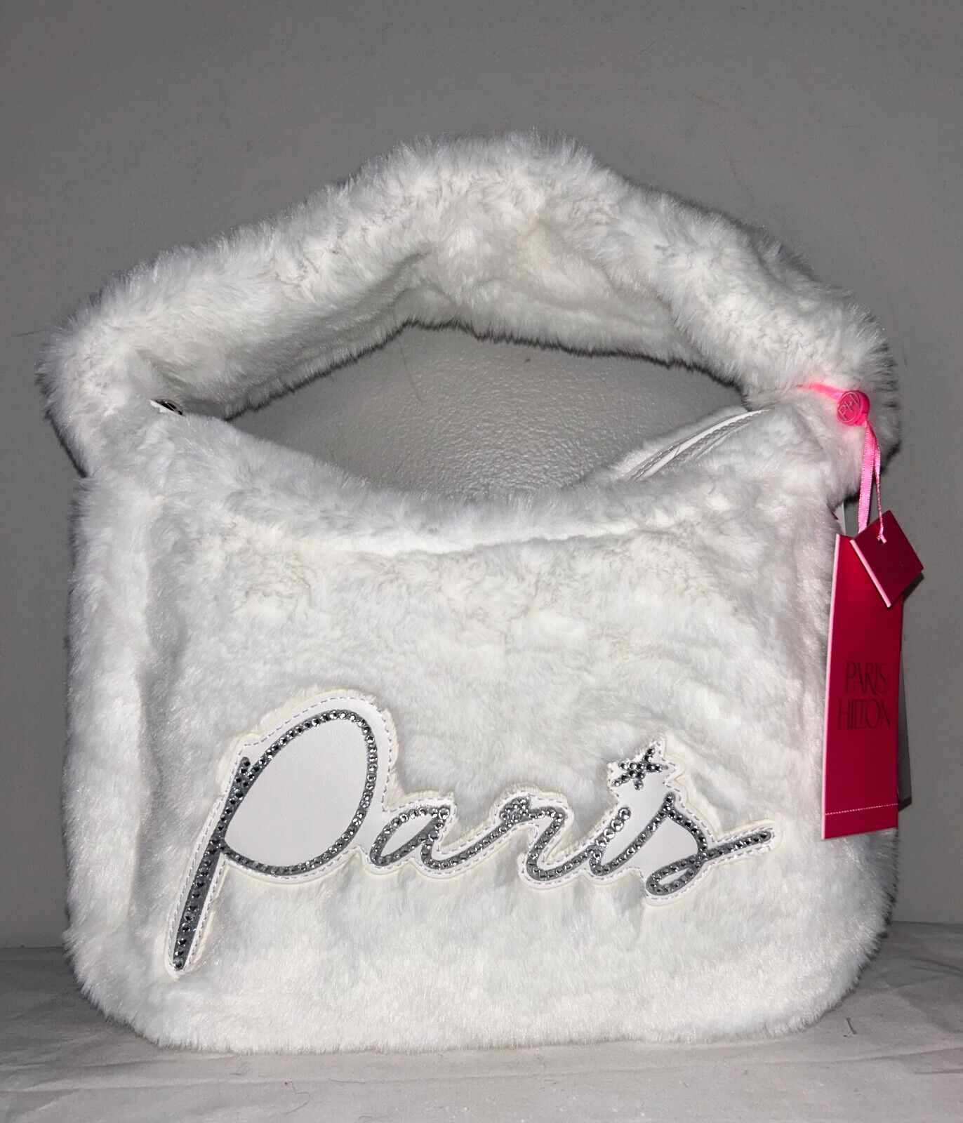 NEW! NWT PARIS HILTON Faux Fur Forever Fur Baguette Bag White